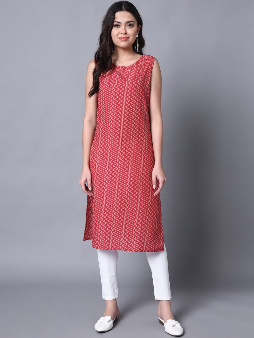 

DECKEDUP Striped Straight Pure Cotton Kurta, Maroon