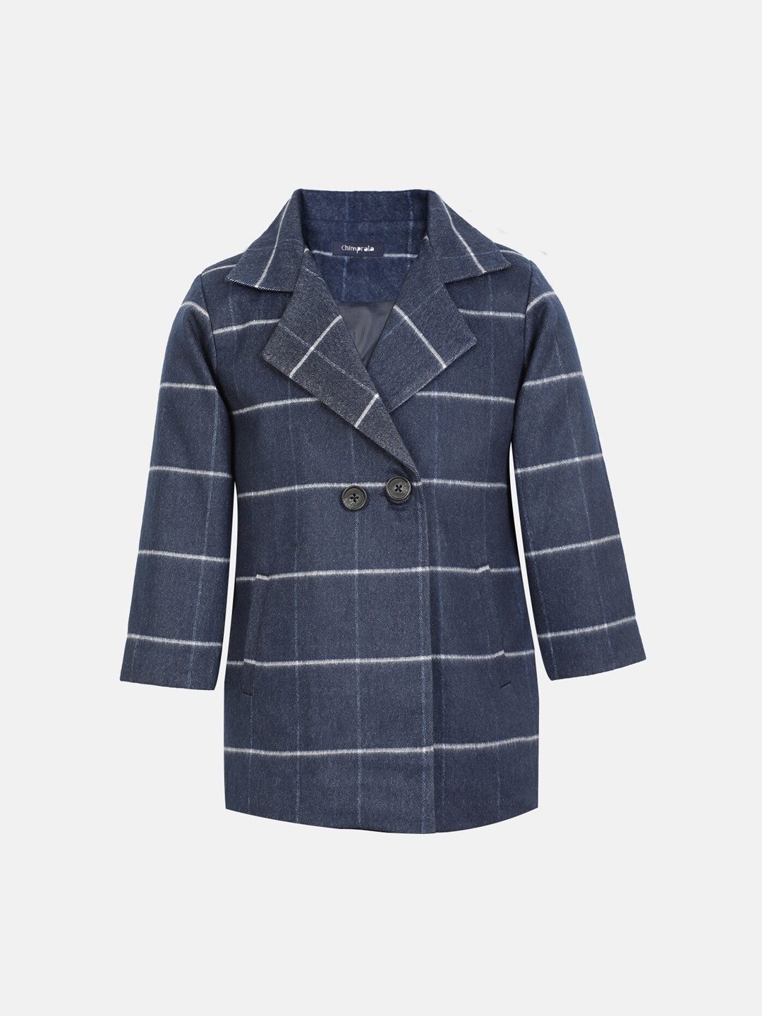 

CHKOKKO Girls Checked Single-Breasted Trench Coat, Navy blue