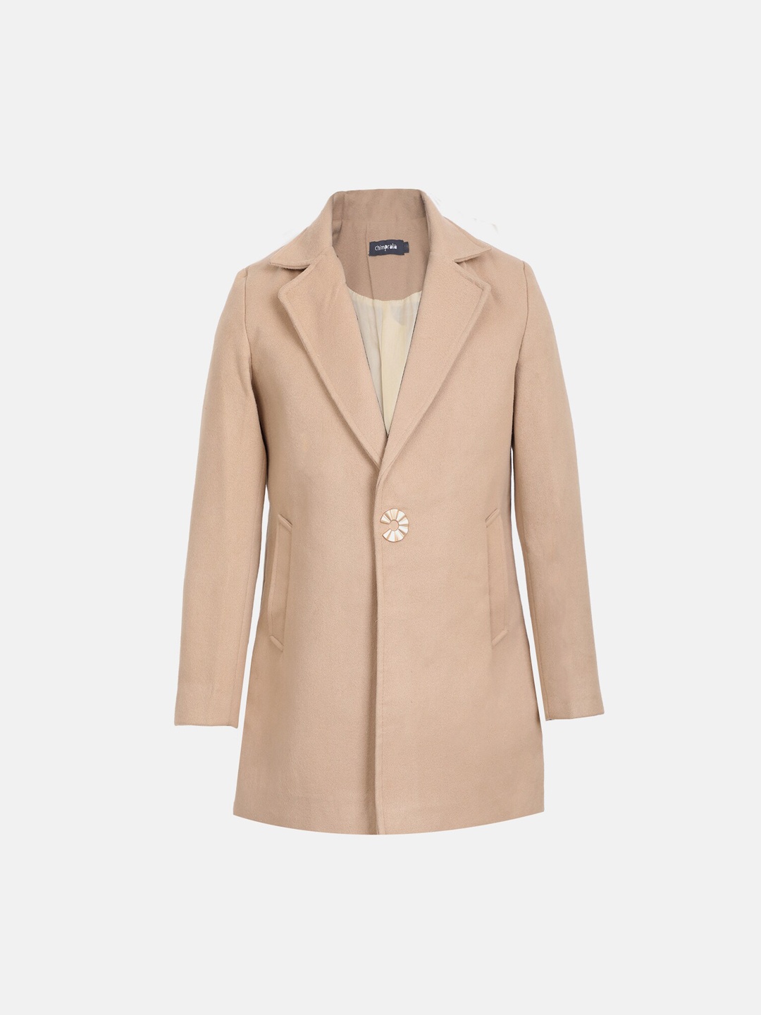 

CHKOKKO Girls Single-Breasted Woollen Trench Coat, Beige