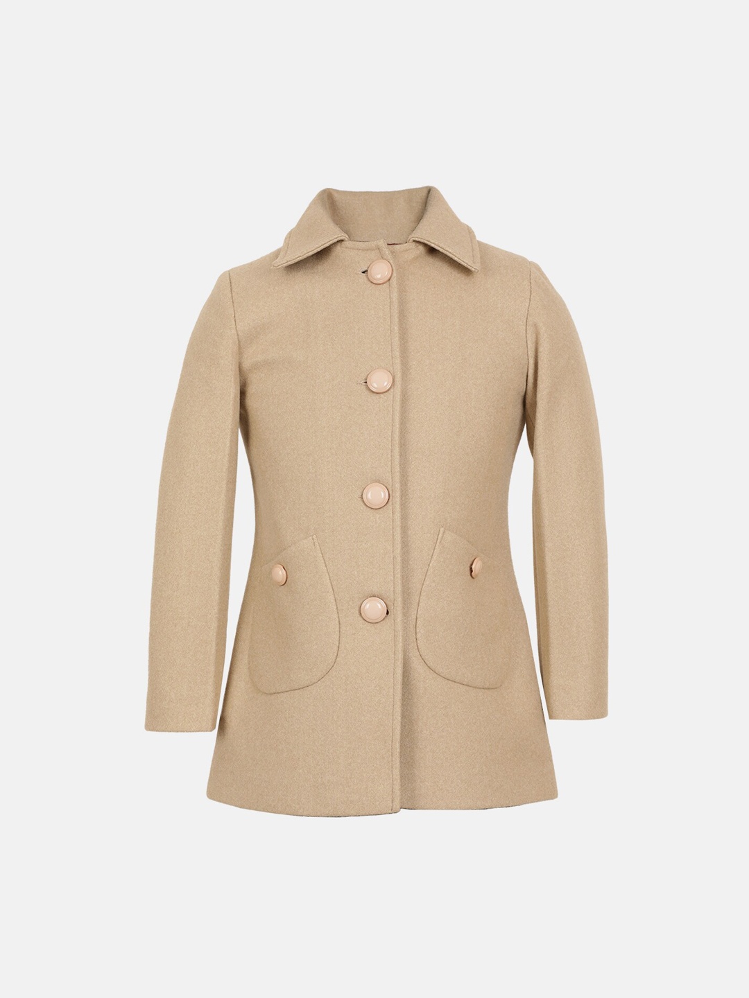 

CHKOKKO Girls Single-Breasted Spread-Collar Woollen Coat, Beige