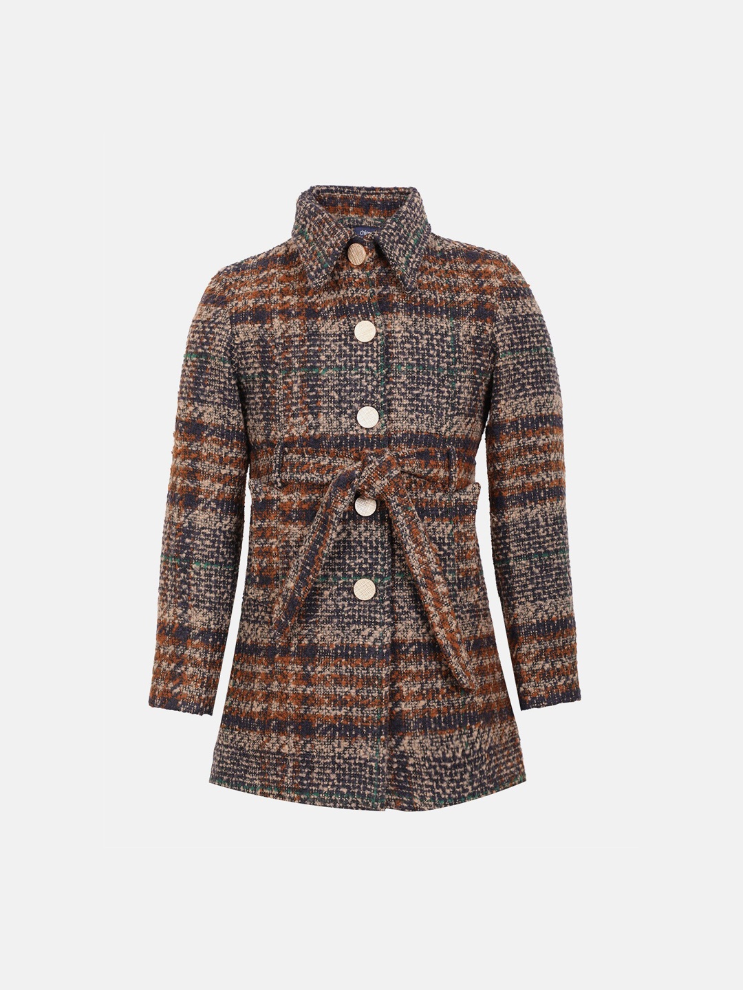 

CHKOKKO Girls Woollen Checked Single-Breasted Trench Coats, Rust
