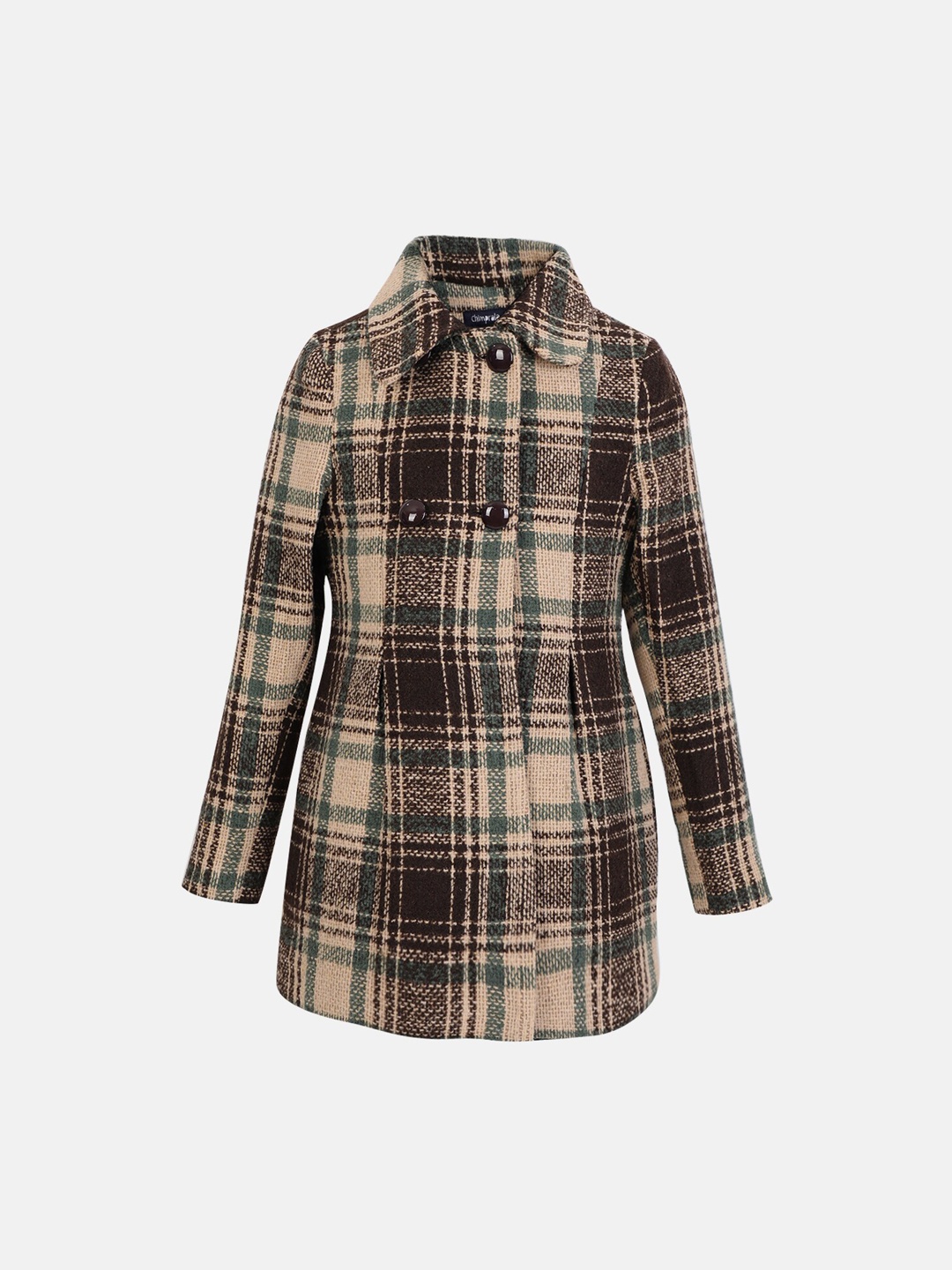 

CHKOKKO Girls Checked Double-Breasted Trench Coat, Beige