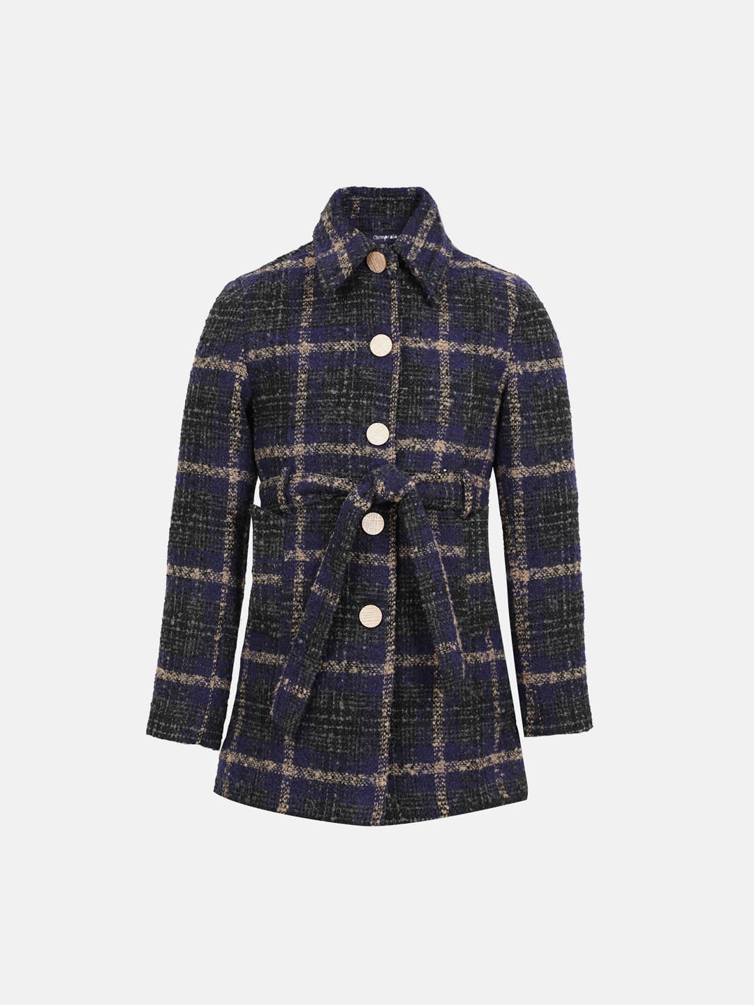 

CHKOKKO Girls Checked Single Breasted Trench Coat, Black