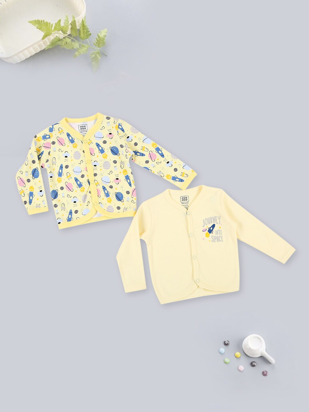 

MeeMee Infants Pack Of 2 Printed Cotton Jablas, Yellow