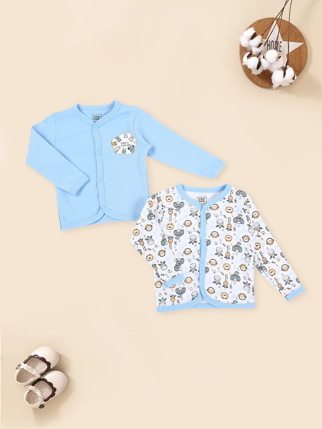 

MeeMee Infants Pack Of 2 Printed Jhablas, White