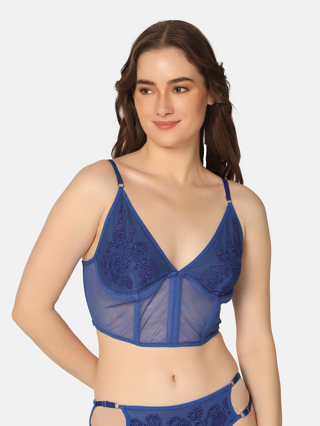 

Da Intimo Floral Self Design Medium Coverage Bralette Bra With All Day Comfort, Blue