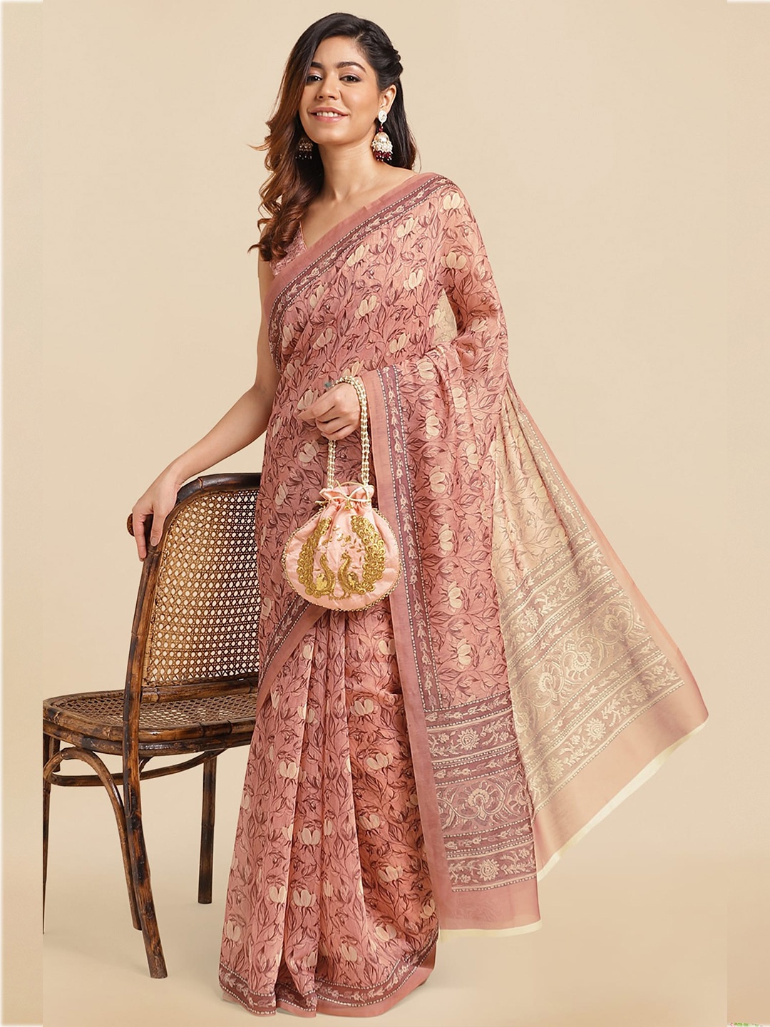 

MIRCHI FASHION Pink & Beige Floral Printed Saree