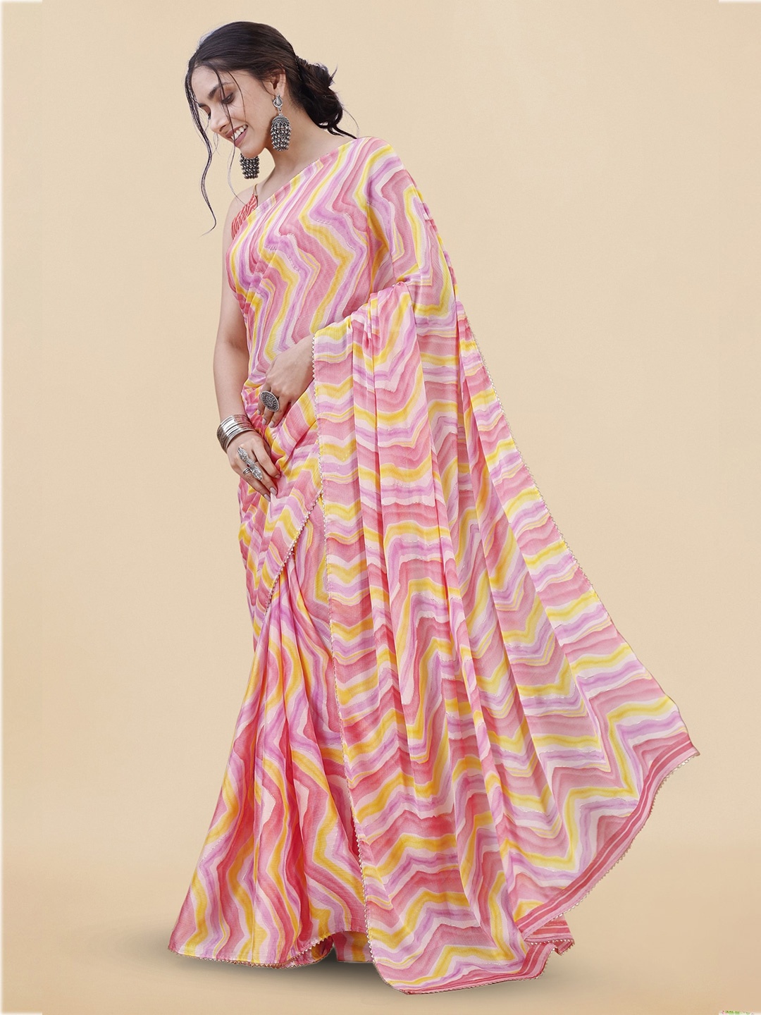 

MIRCHI FASHION Leheriya Printed Leheriya Saree, Pink