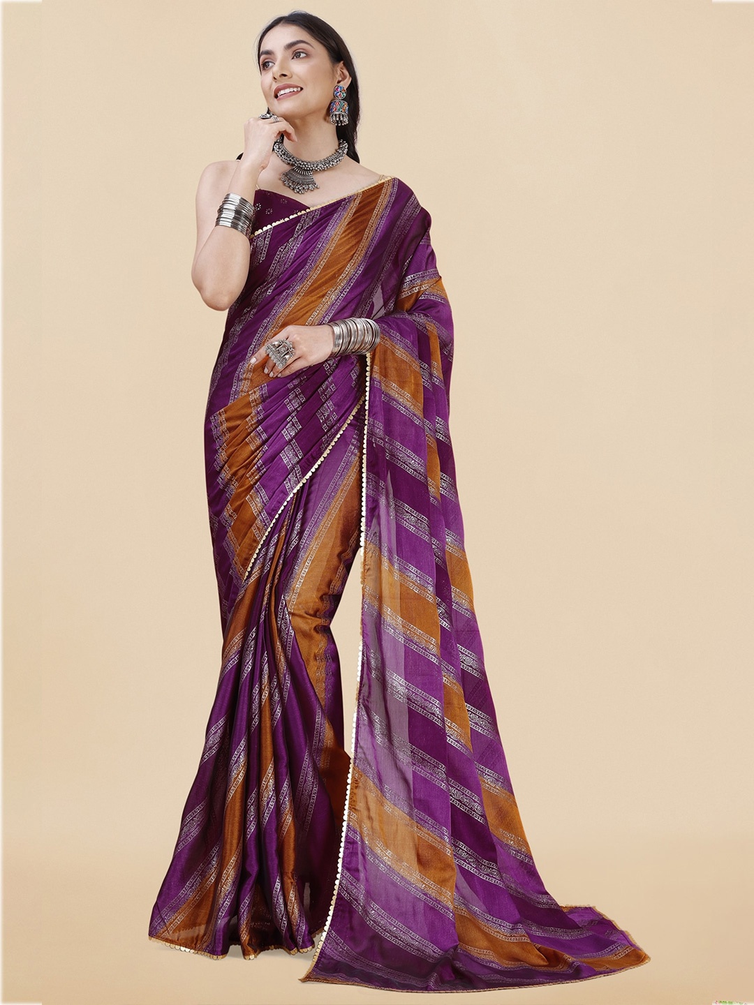 

MIRCHI FASHION Leheriya Printed Sequin Saree, Purple