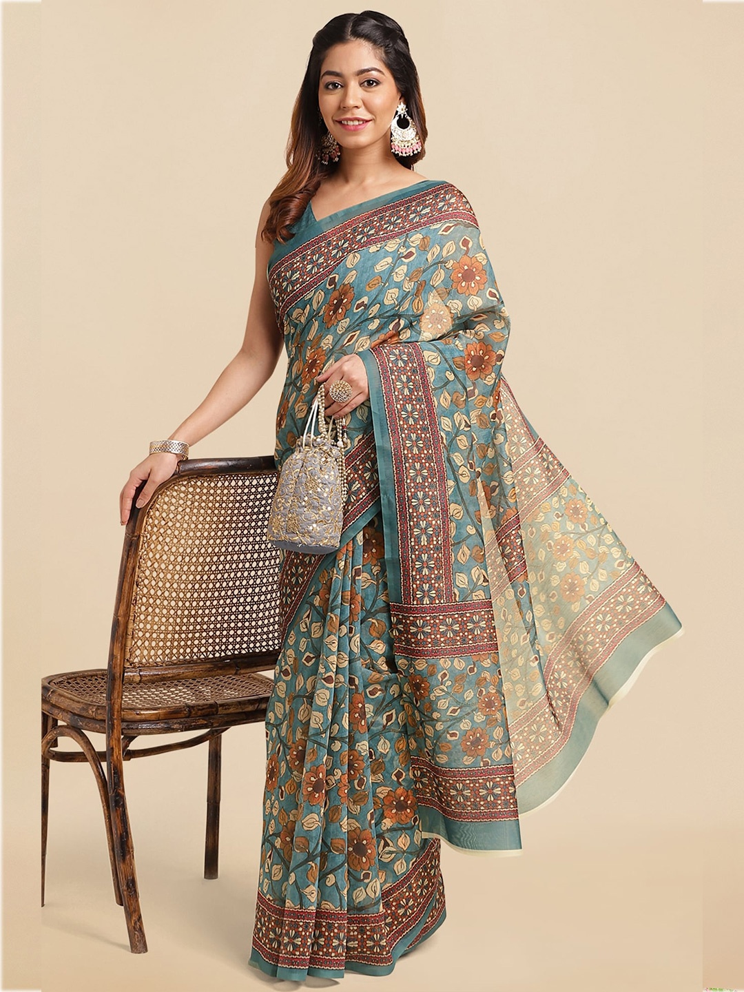 

MIRCHI FASHION Ethnic Motifs Printed Saree, Teal