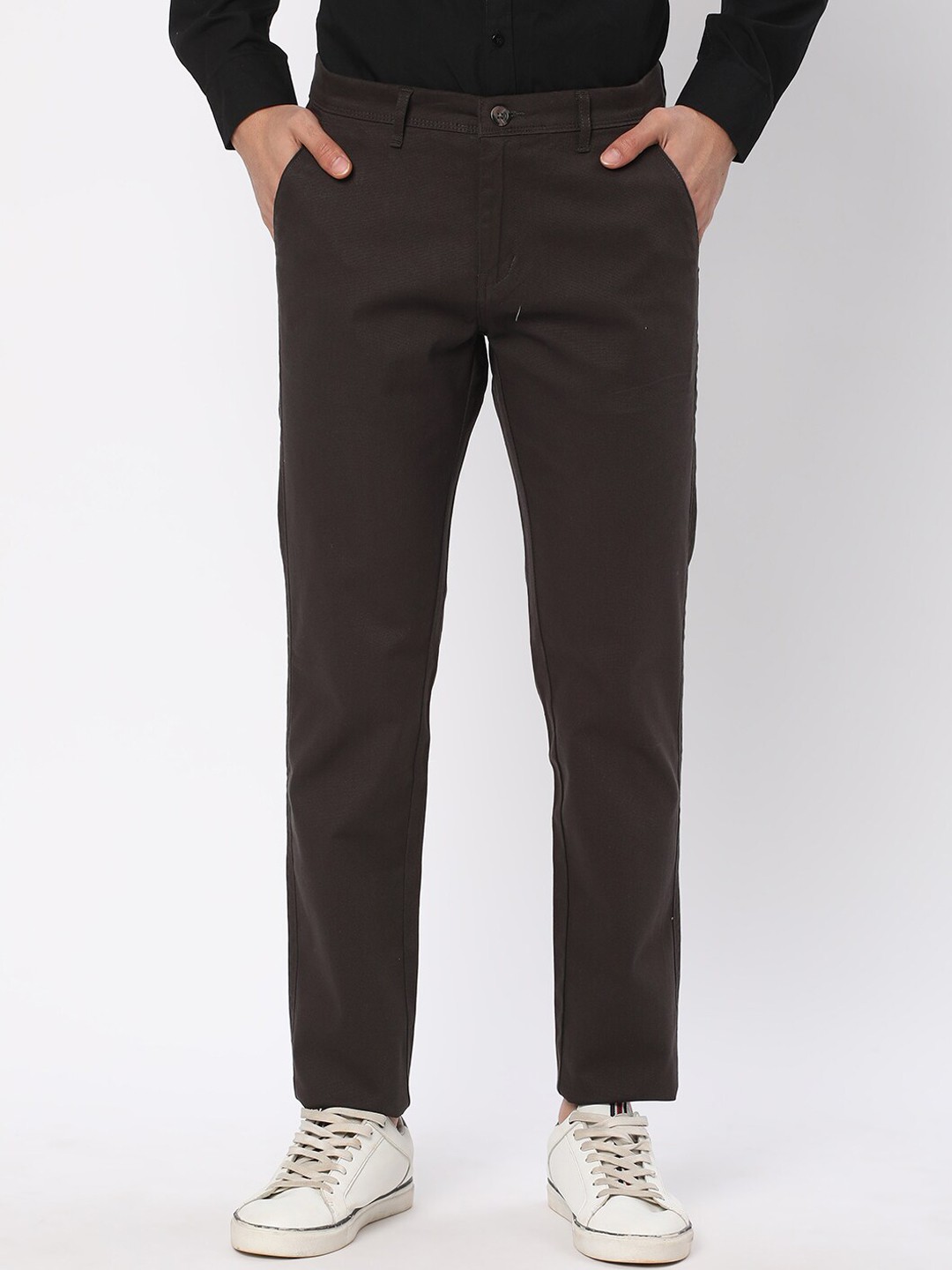 

R&B Men Slim Fit Cotton Regular Trousers, Grey