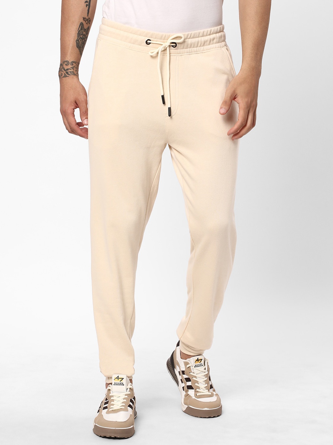 

R&B Men Mid-Rise Cotton Joggers, Beige