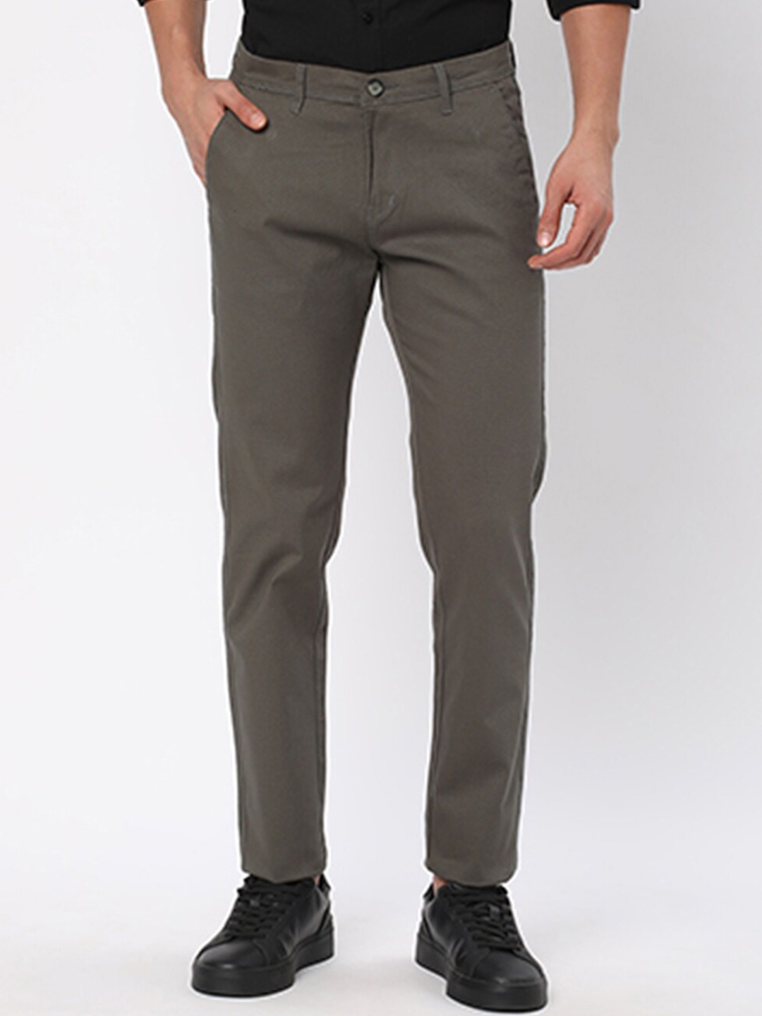 

R&B Men Slim Fit Cotton Regular Trousers, Green