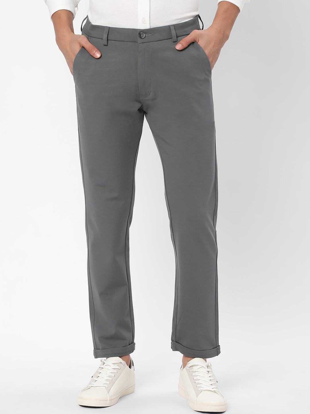 

R&B Men Slim Fit Cotton Regular Trousers, Black