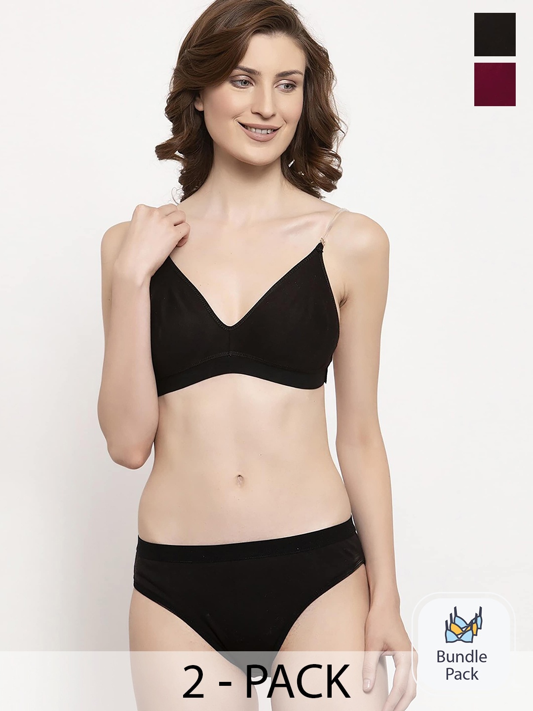 

PIBU Pack Of 2 Cotton Lingerie Set, Maroon