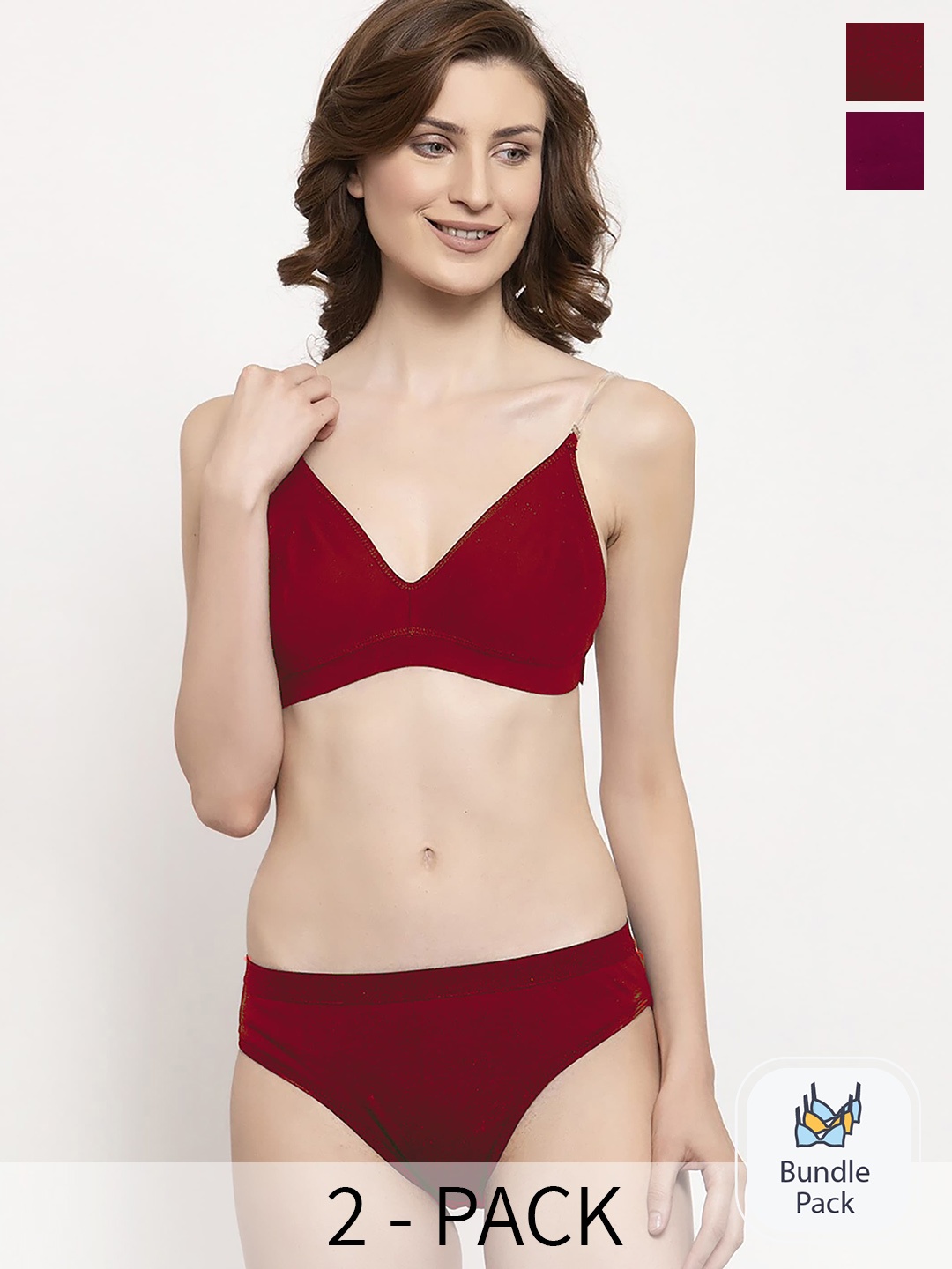 

PIBU Pack Of 2 Cotton Lingerie Sets, Red