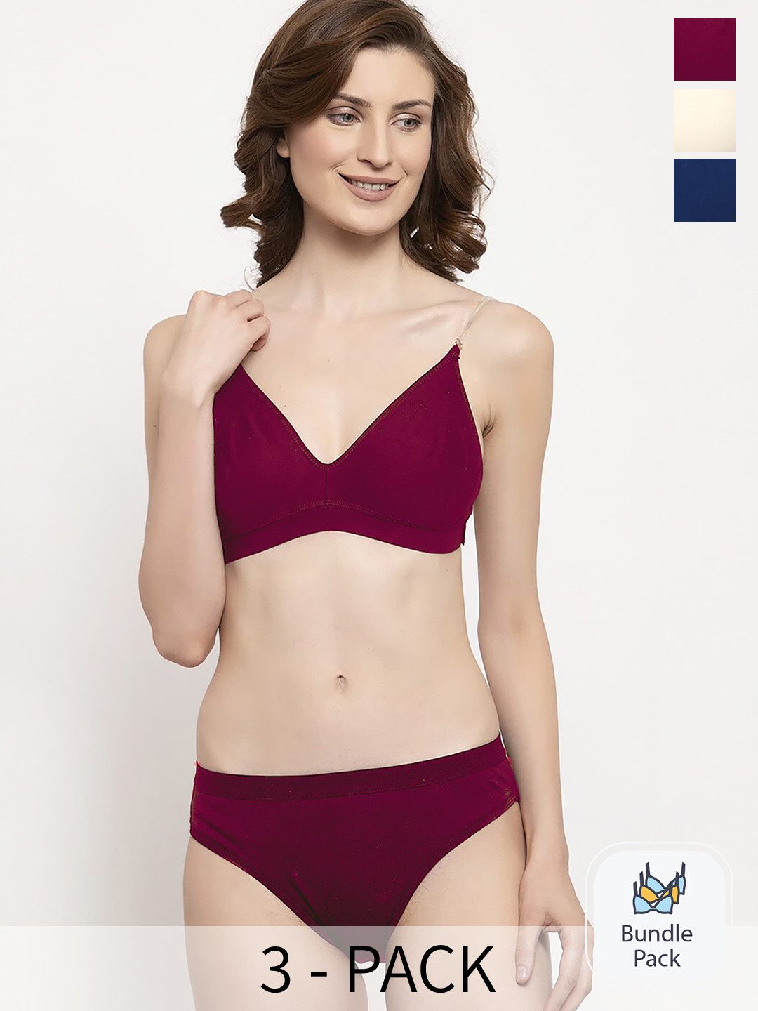 

PIBU Pack of 3 Cotton Lingerie Set F_Tpsi Set_Blue,Pink,Brown_30