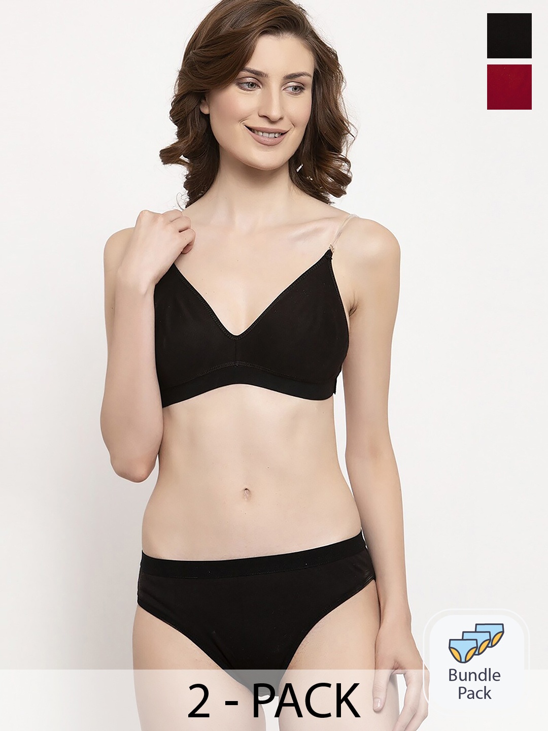 

PIBU Pack Of 2 Cotton Lingerie Set, Black
