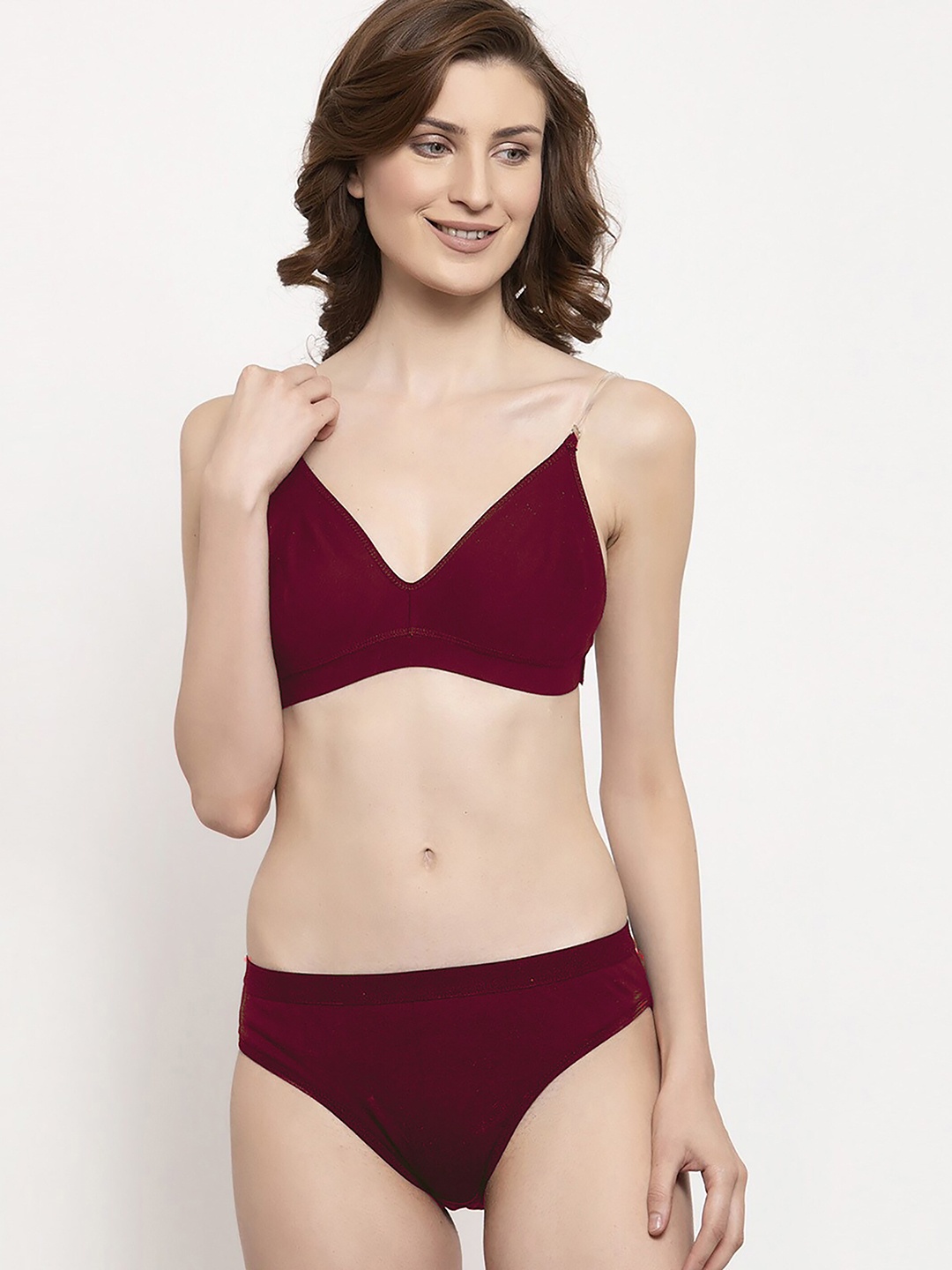 

PIBU Women Cotton Lingerie Set, Maroon