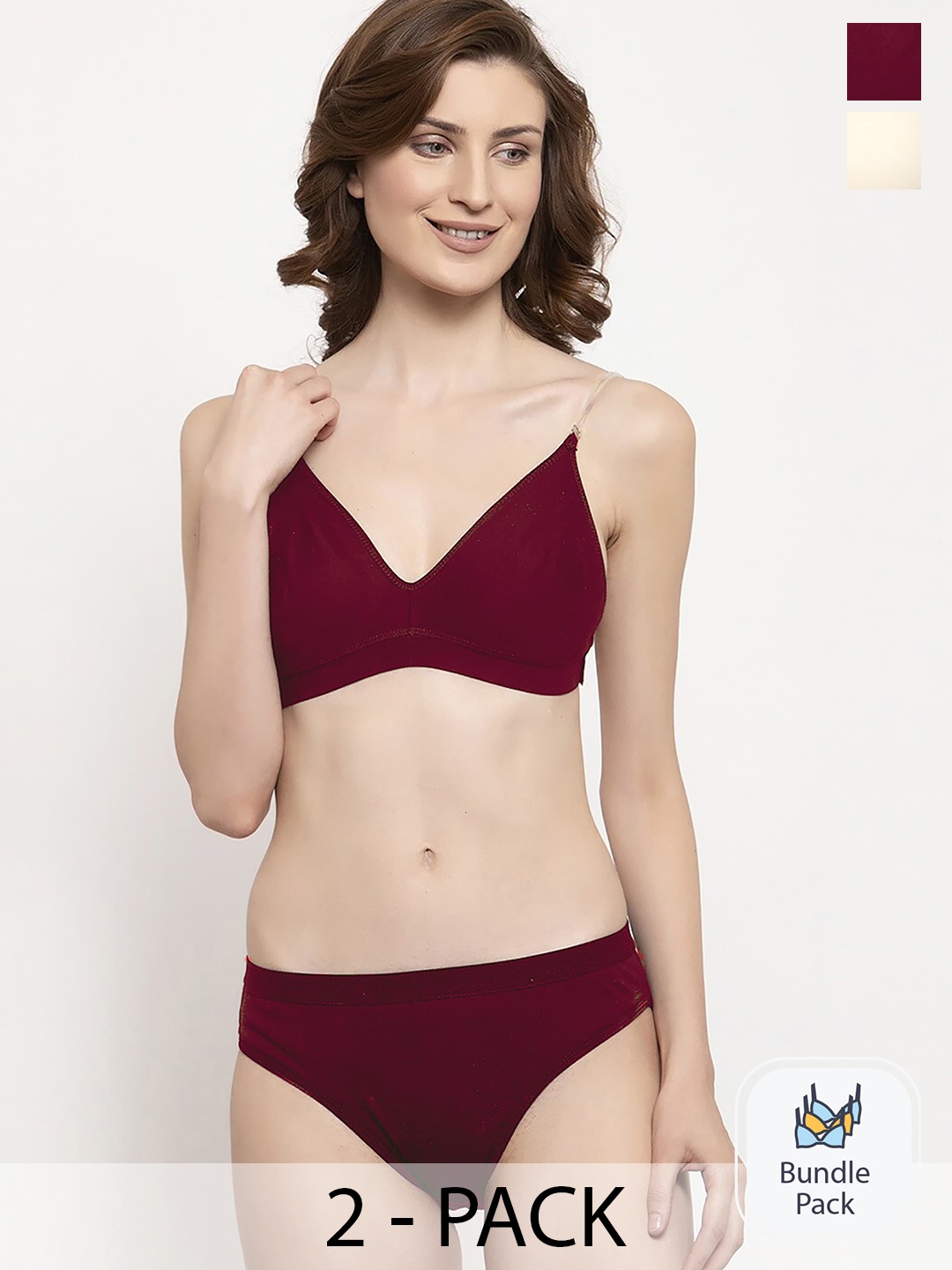 

PIBU Pack of 2 Cotton Lingerie Set F_Tpsi Set_Maroon,Brown_30
