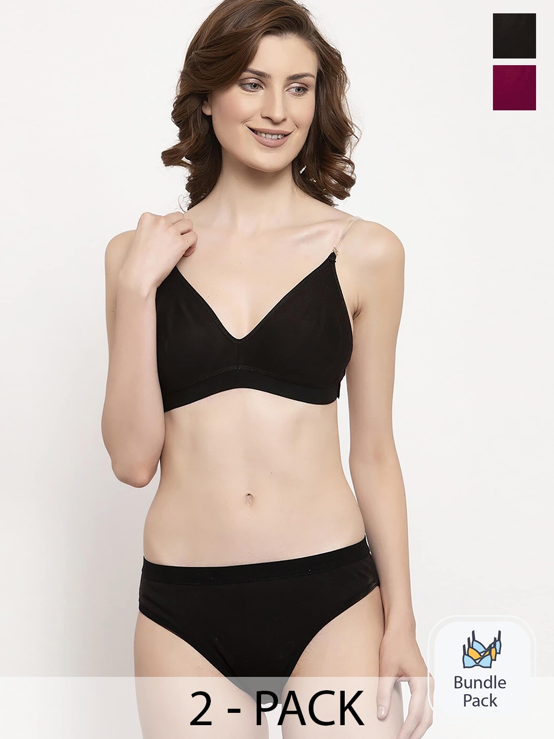

Aamarsh Pack Of 2 Cotton Lingerie Set, Black