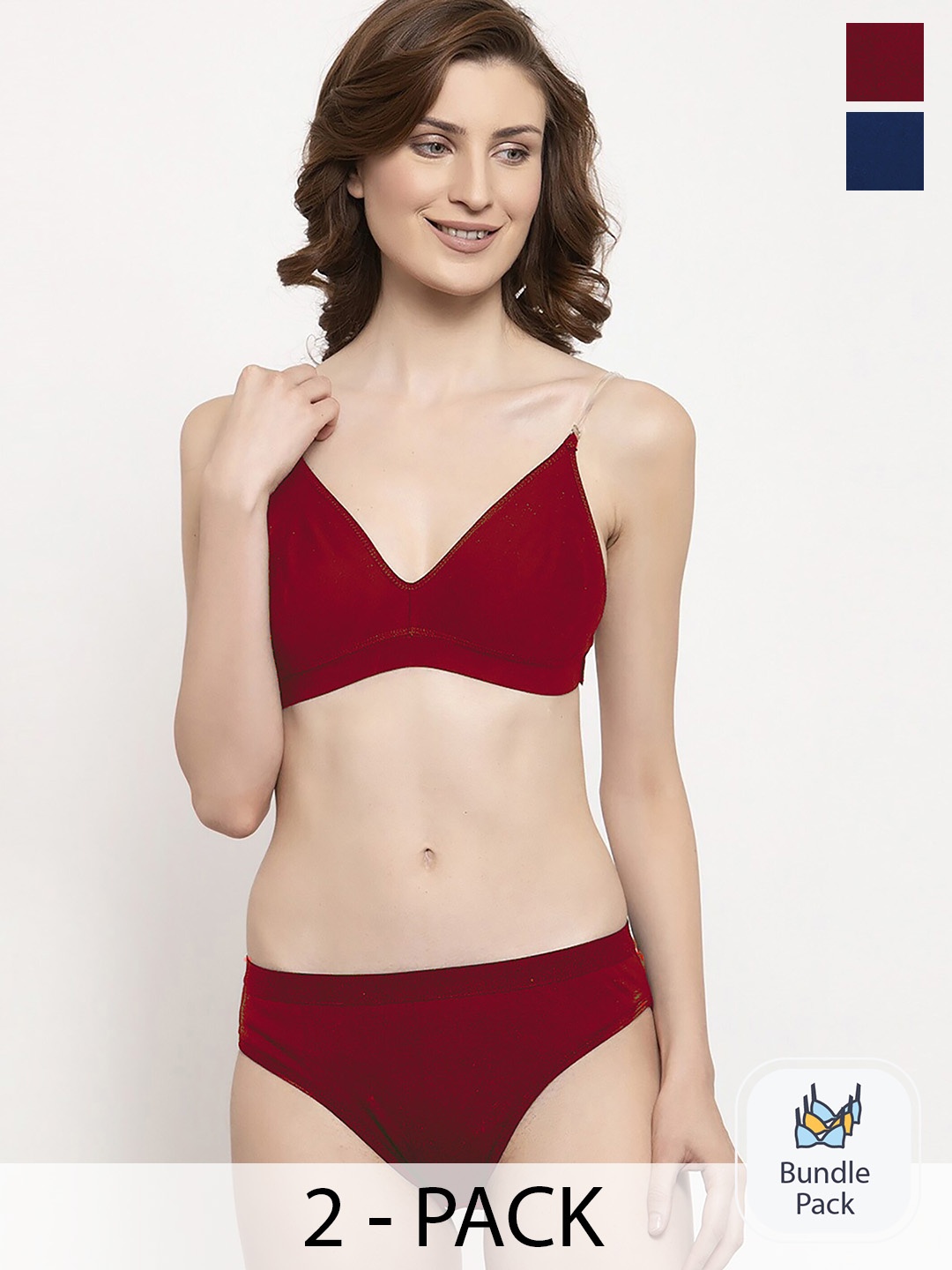 

Aamarsh Pack Of 2 Cotton Lingerie Set A_Tpsi Set_Red,Blue_30
