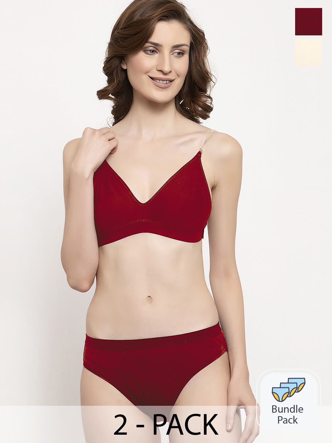 

Aamarsh Pack Of 2 Cotton Lingerie Sets, Red