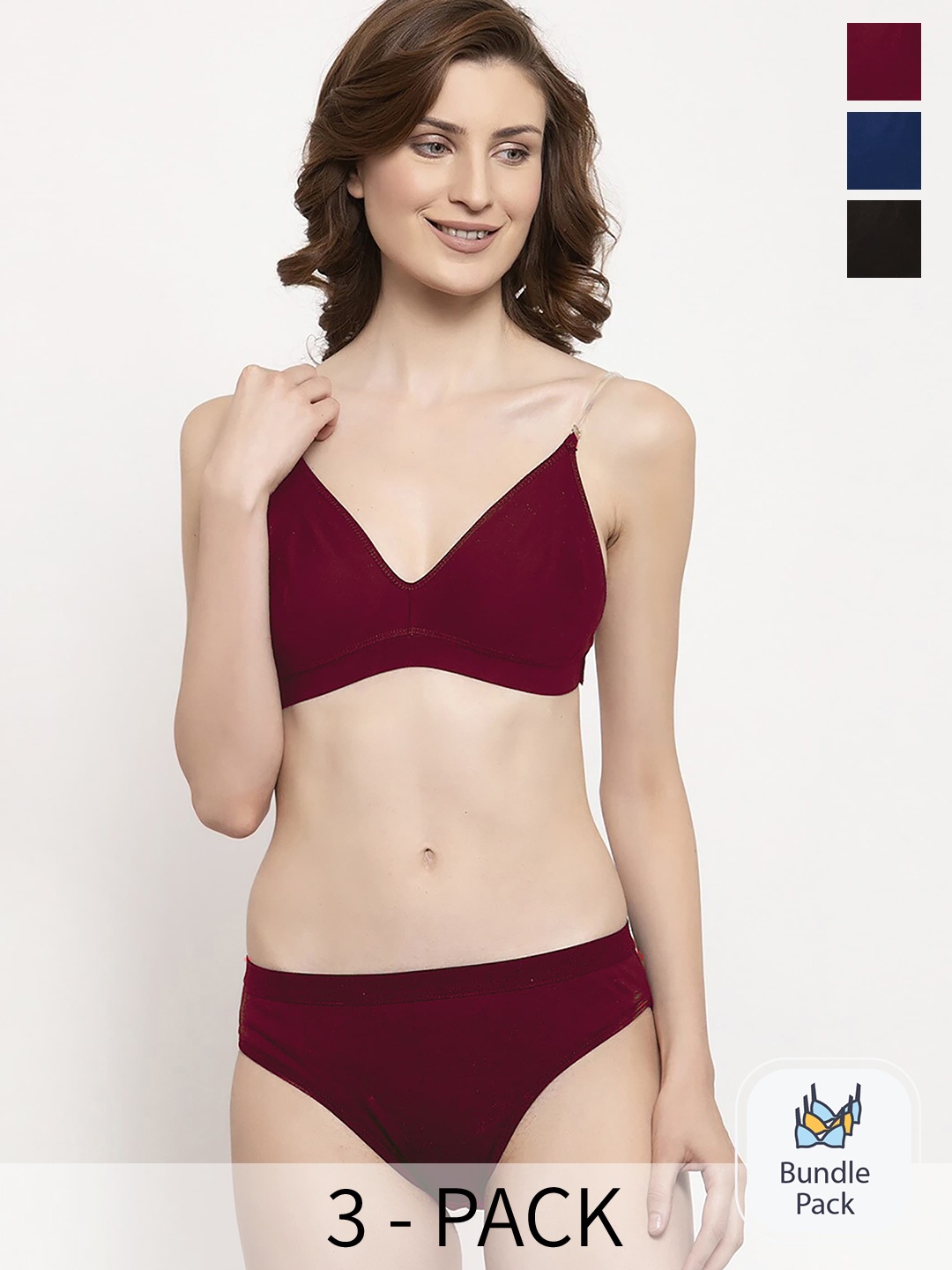 

Aamarsh Pack Of 3 Cotton Lingerie Set, Maroon