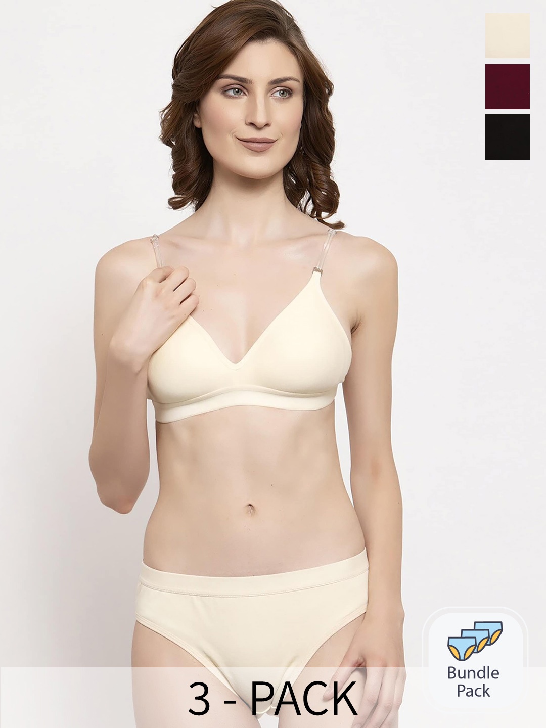 

Aamarsh Pack Of 3 Cotton Lingerie Sets, Maroon