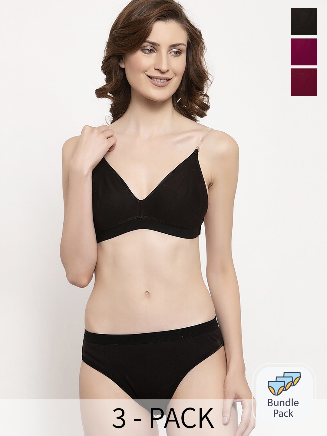 

Aamarsh Pack of 3 Cotton Lingerie Set, Maroon