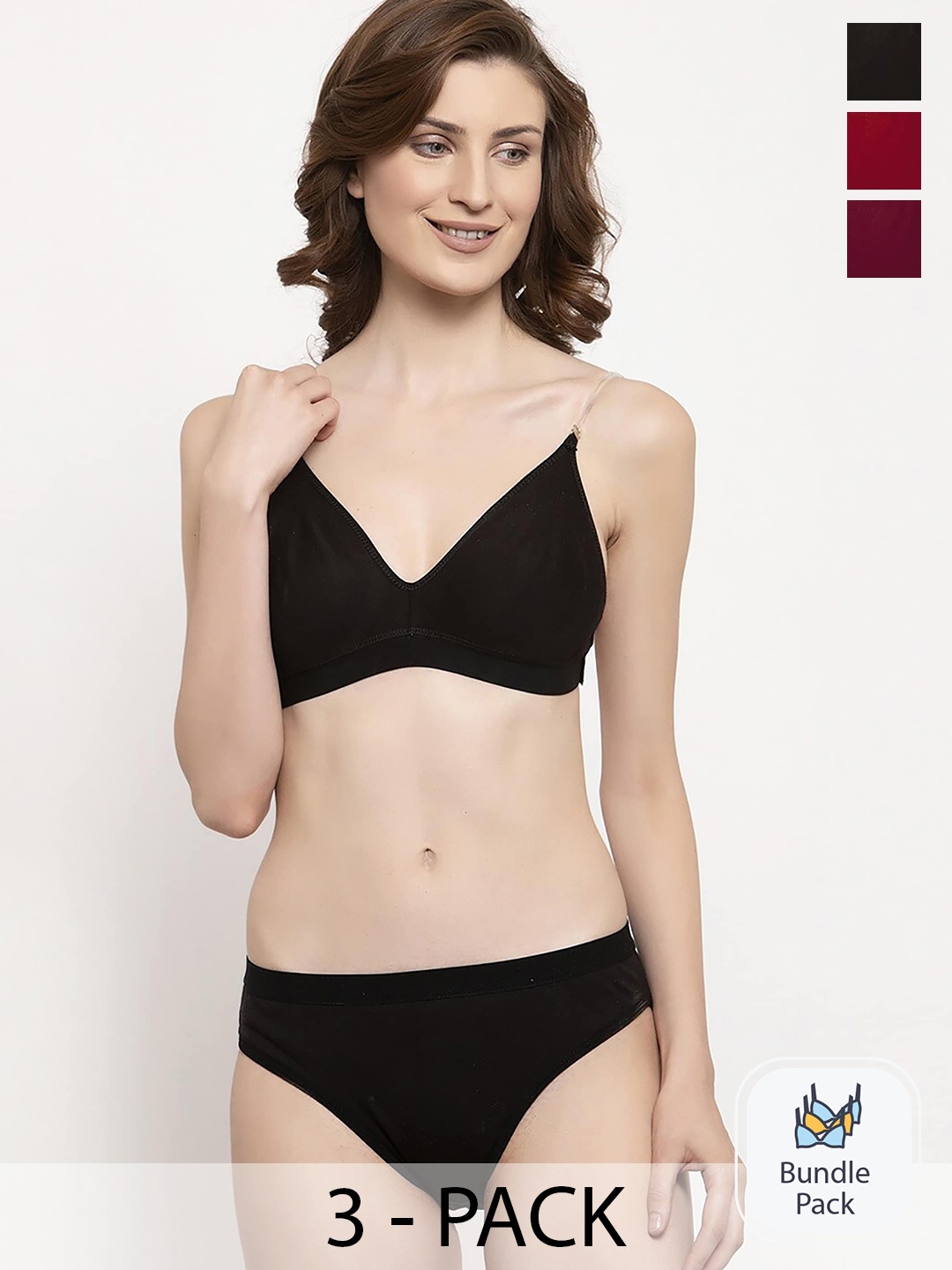 

Aamarsh Pack of 3 Cotton Lingerie Set, Maroon
