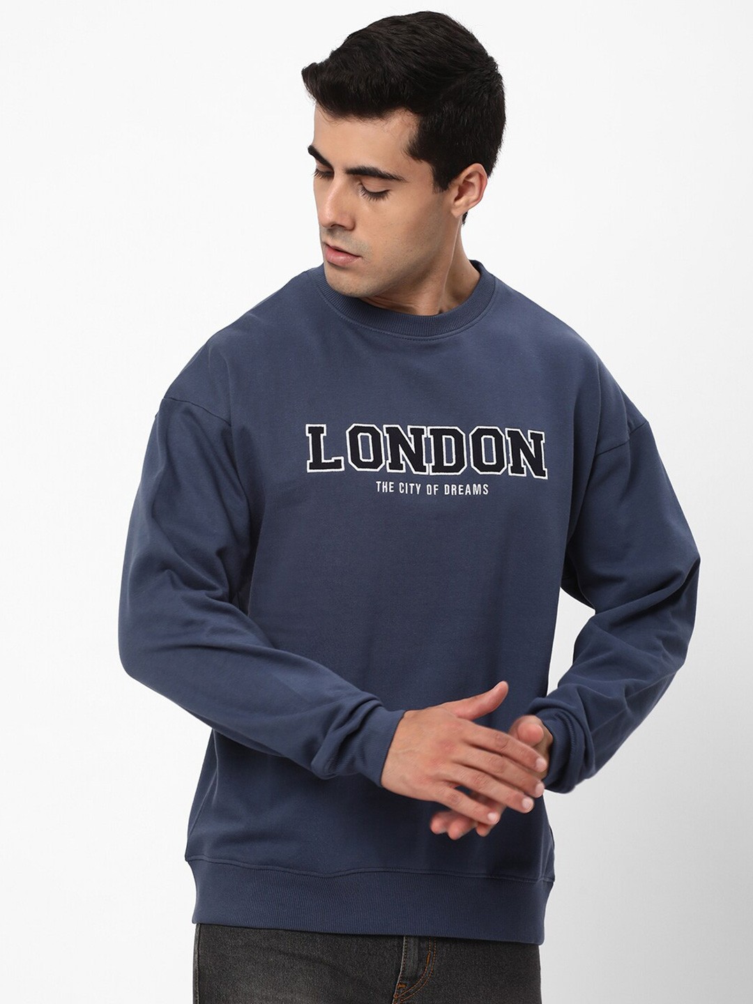 

R&B Typography Printed Cotton Sweatshirt, Blue
