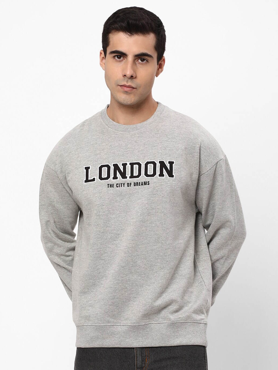 

R&B Typography Printed Cotton Sweatshirt, Grey