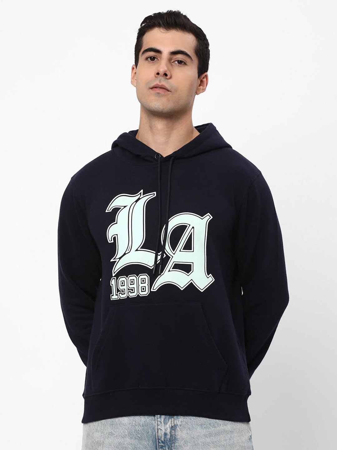 

R&B Printed Hooded Cotton Sweatshirt, Blue