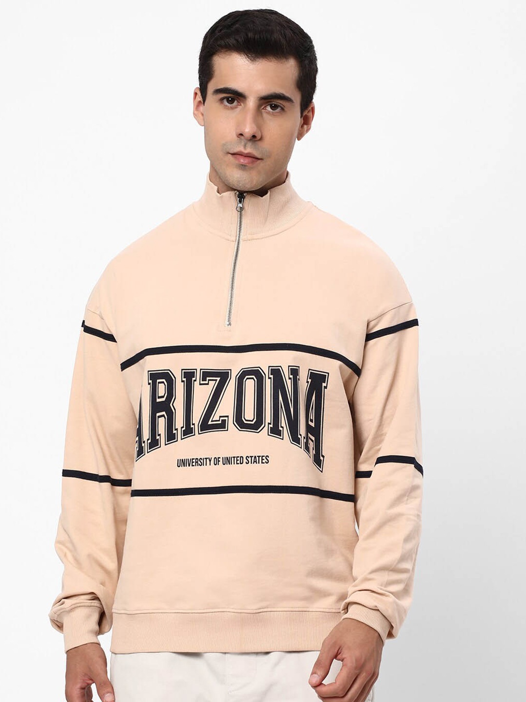 

R&B Typography Printed Cotton Sweatshirt, Beige