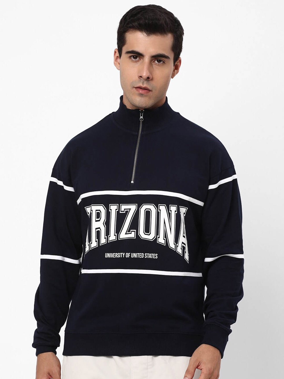 

R&B Typography Printed Cotton Sweatshirt, Navy blue