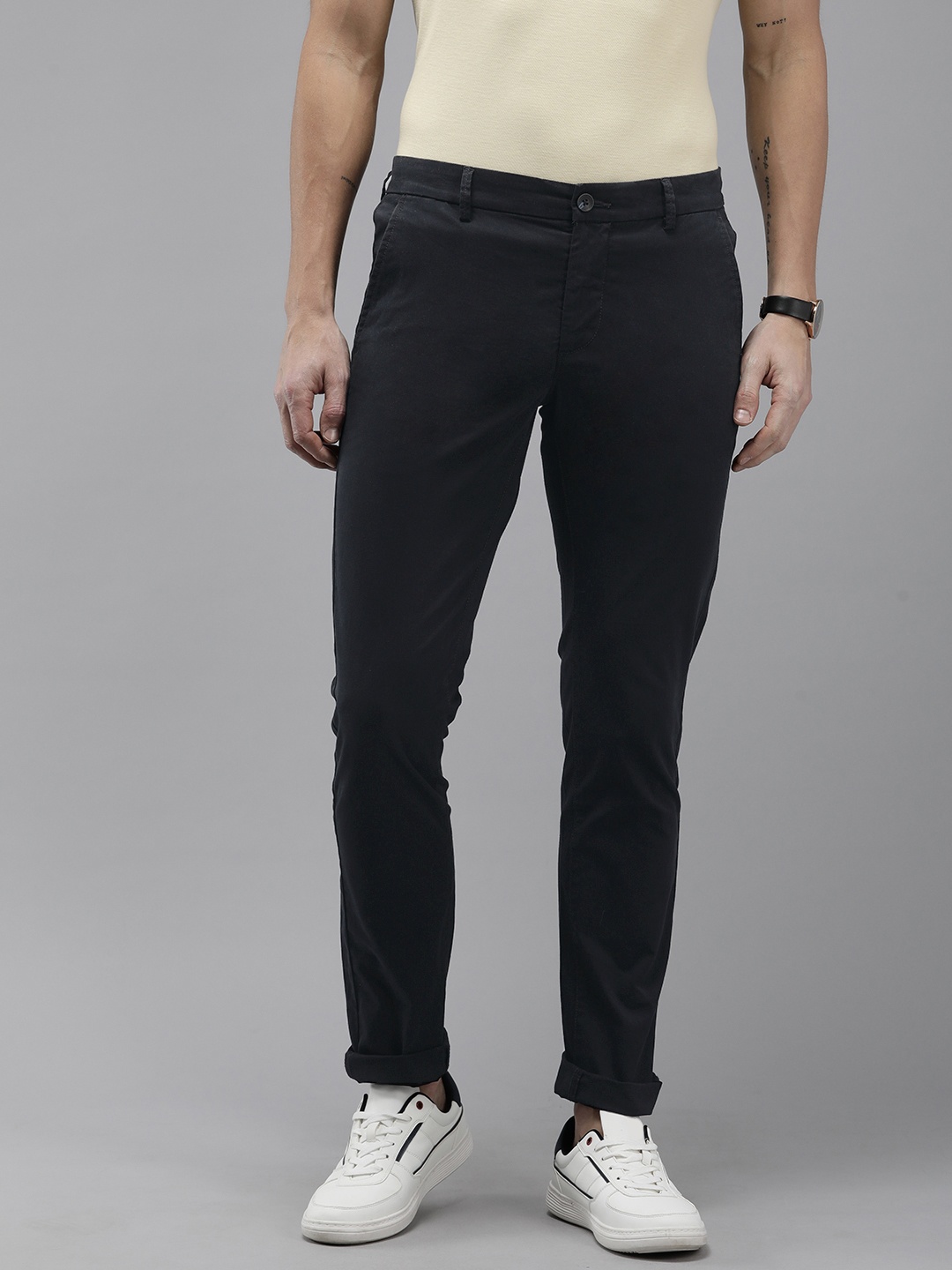

Arrow Sport Men Bronson Slim Fit Low-Rise Trousers, Navy blue