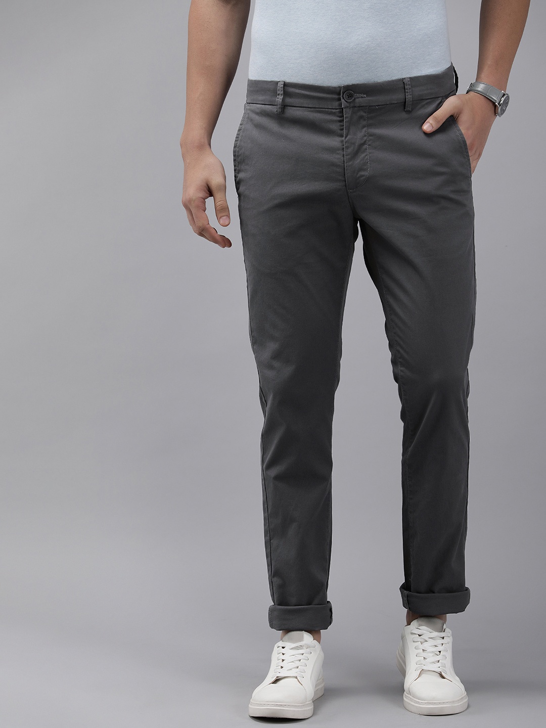 

Arrow Sport Men Slim Fit Low-Rise Regular Trousers, Grey