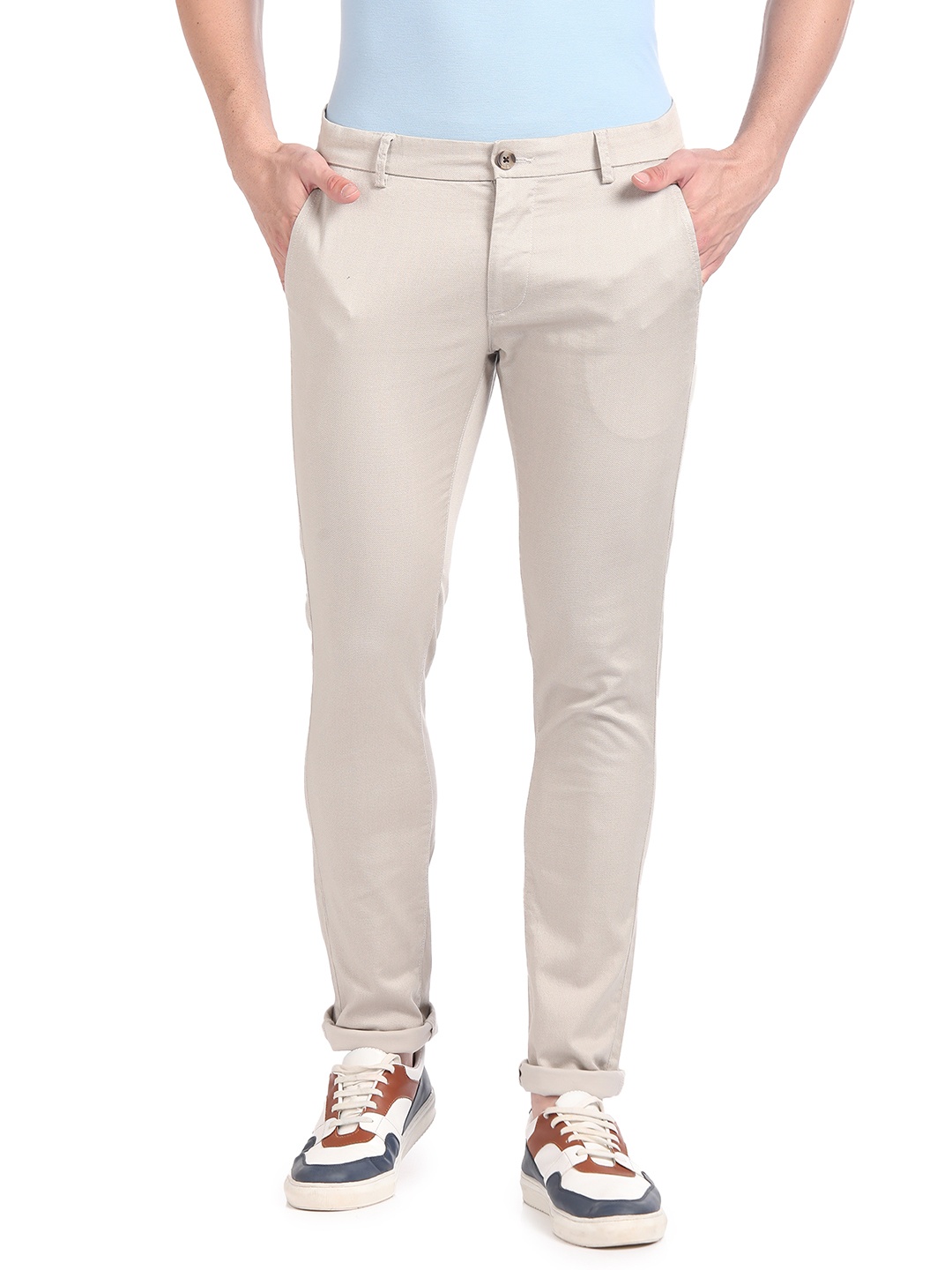 Arrow Sport Men Bronson Slim Fit Printed Low-Rise Trousers, Beige