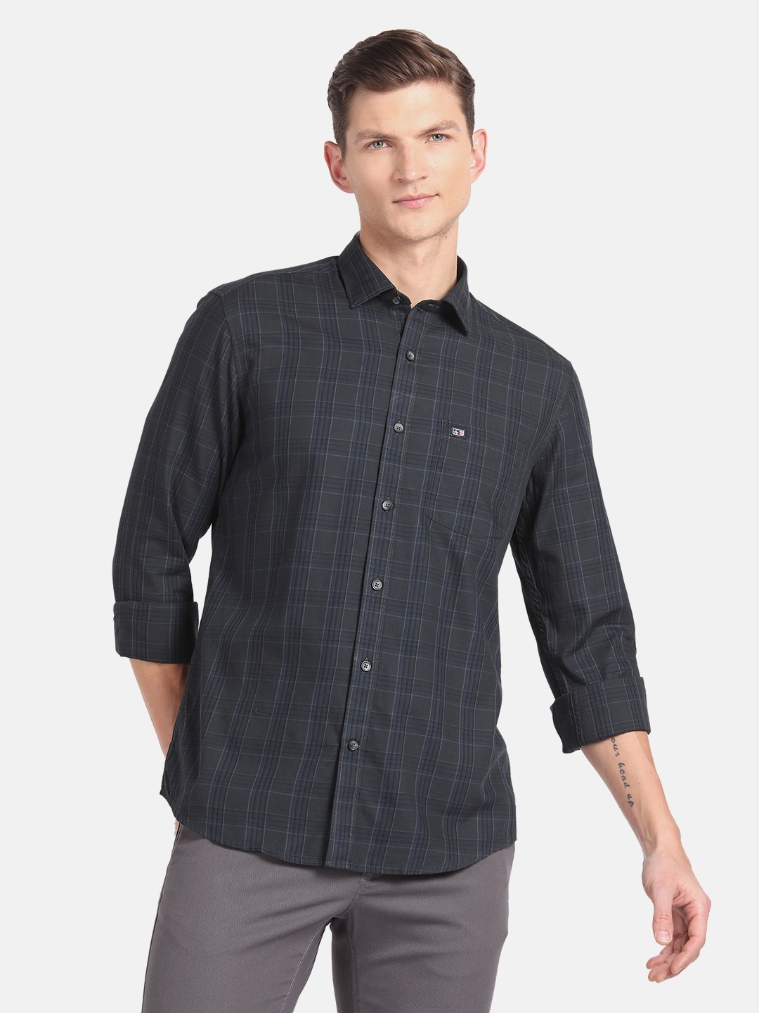 

Arrow Sport Slim Fit Checked Pure Cotton Casual Shirt, Grey