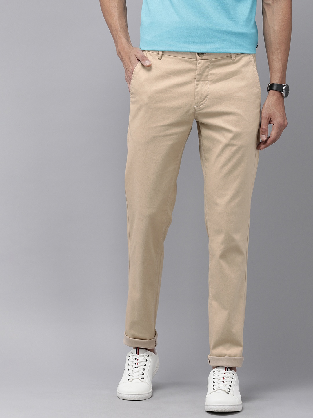 

Arrow Sport Men Slim Fit Low-Rise Trousers, Beige
