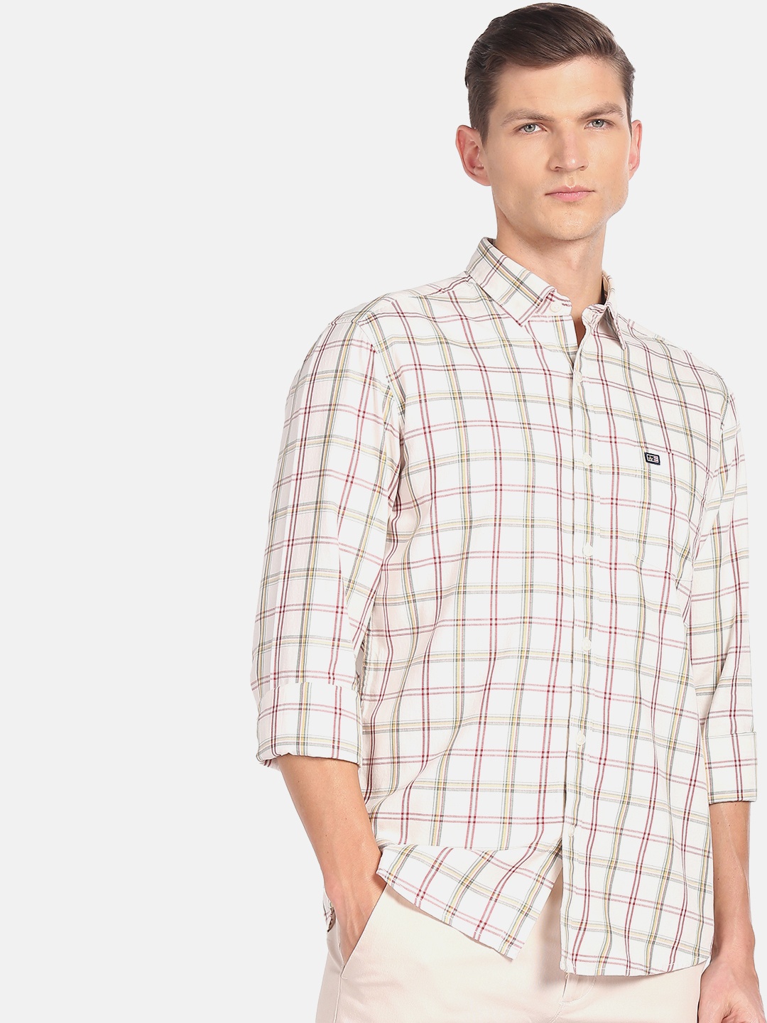 

Arrow Sport Slim Fit Checked Pure Cotton Casual Shirt, Off white