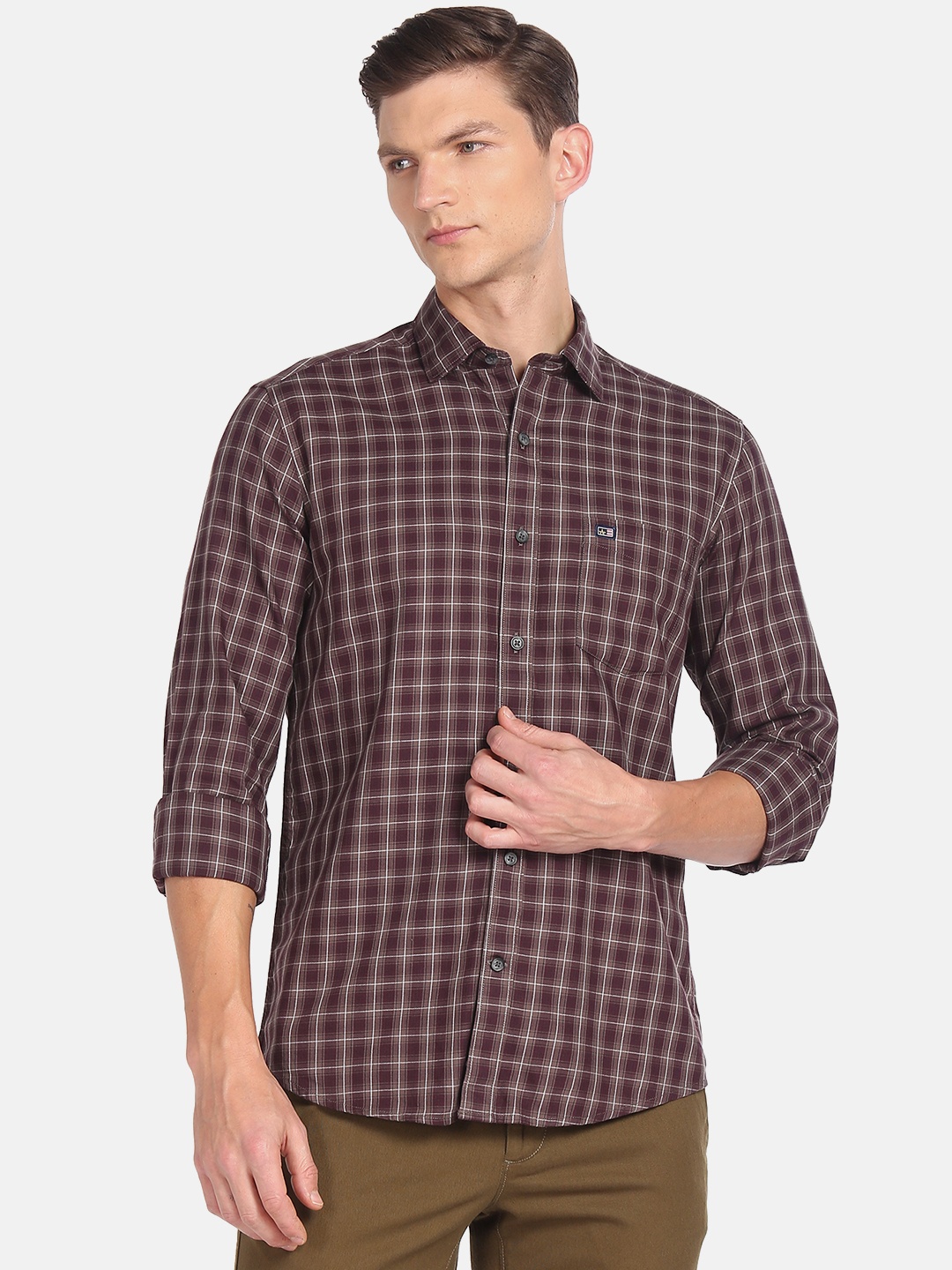 

Arrow Sport Slim Fit Checked Pure Cotton Casual Shirt, Brown