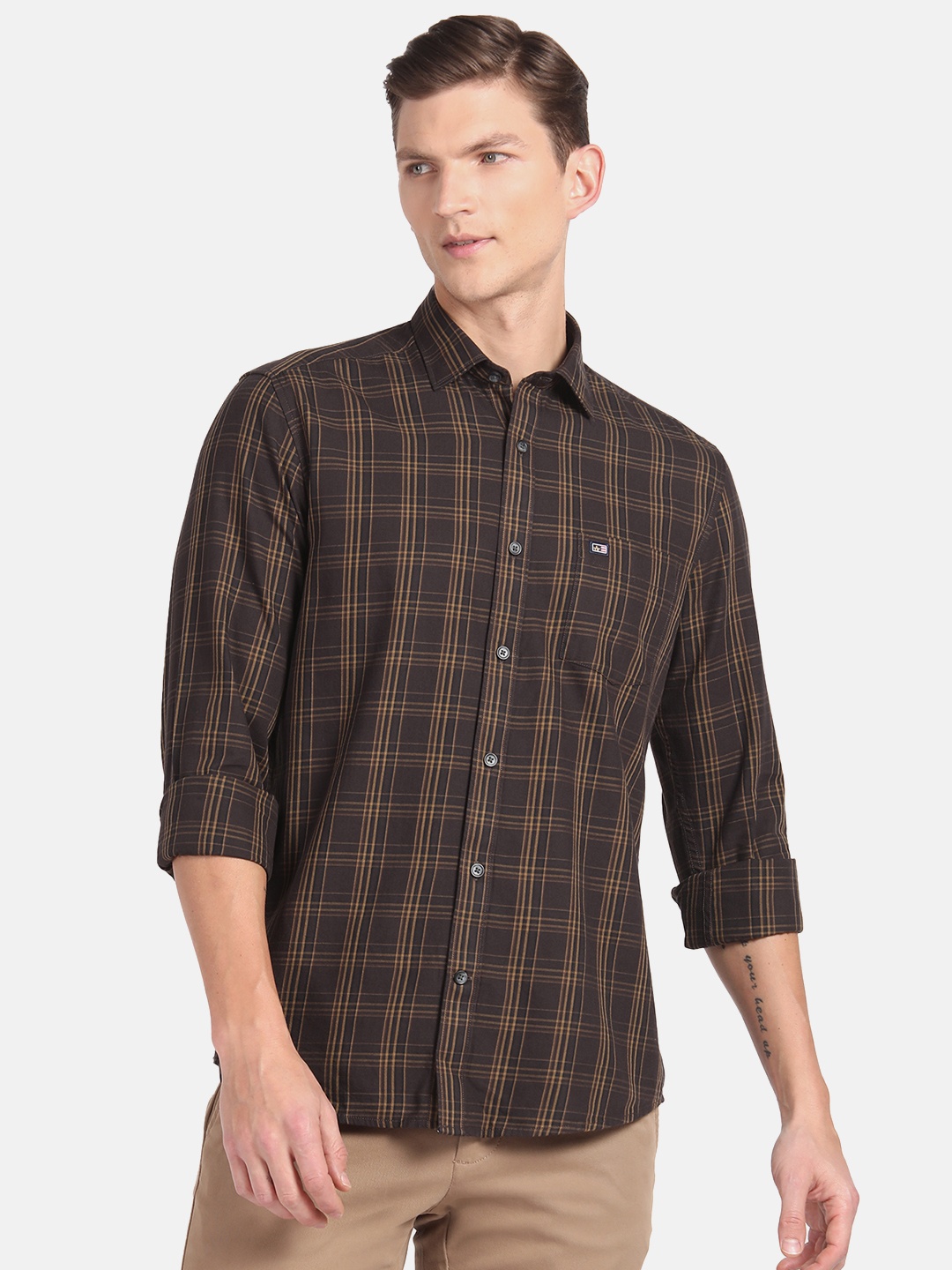

Arrow Sport Slim Fit Tartan Checked Pure Cotton Casual Shirt, Brown