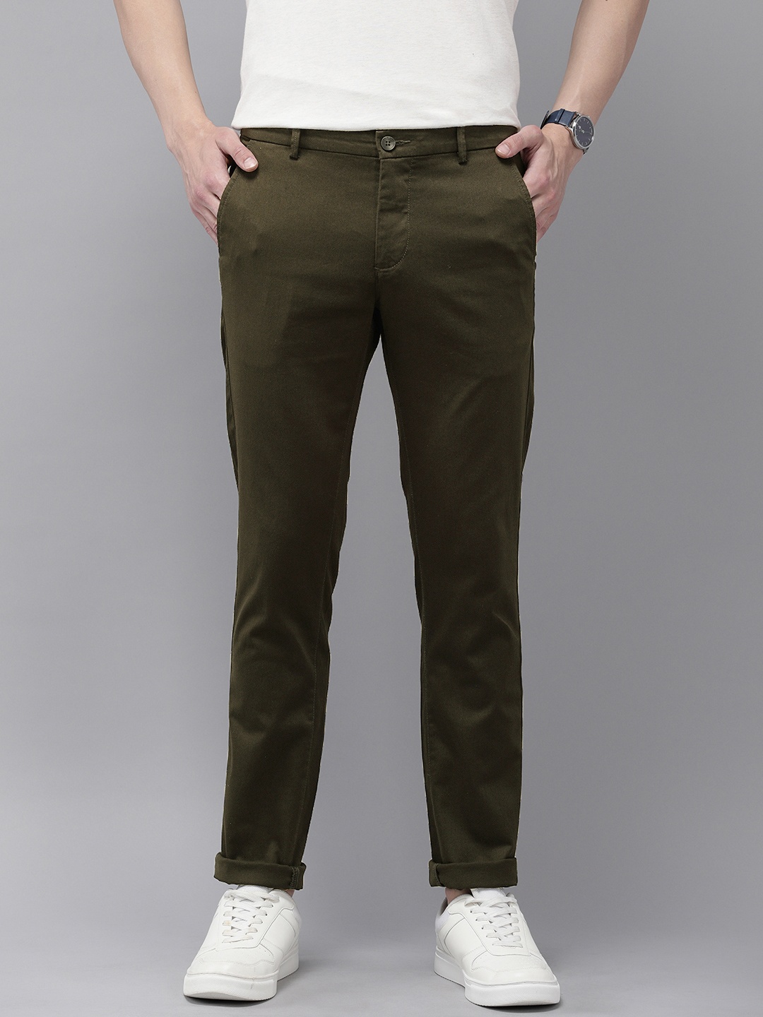 

Arrow Sport Men Slim Fit Low-Rise Trousers, Olive