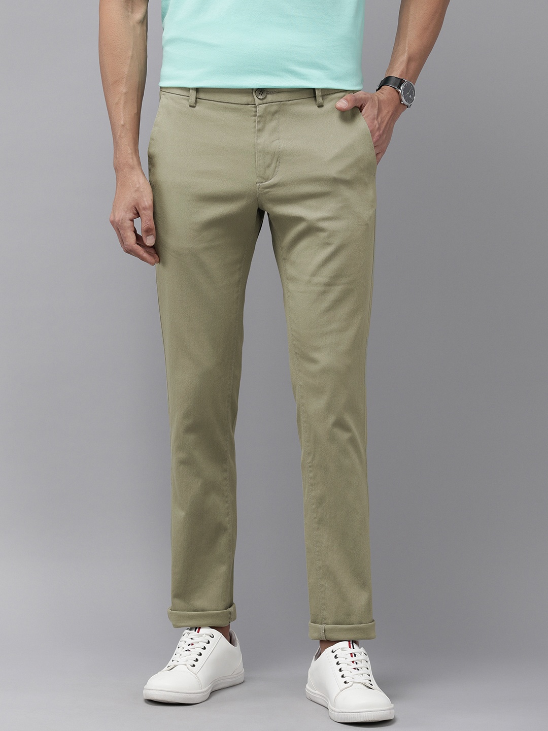 

Arrow Sport Men Solid Slim Fit Low-Rise Regular Trousers, Green