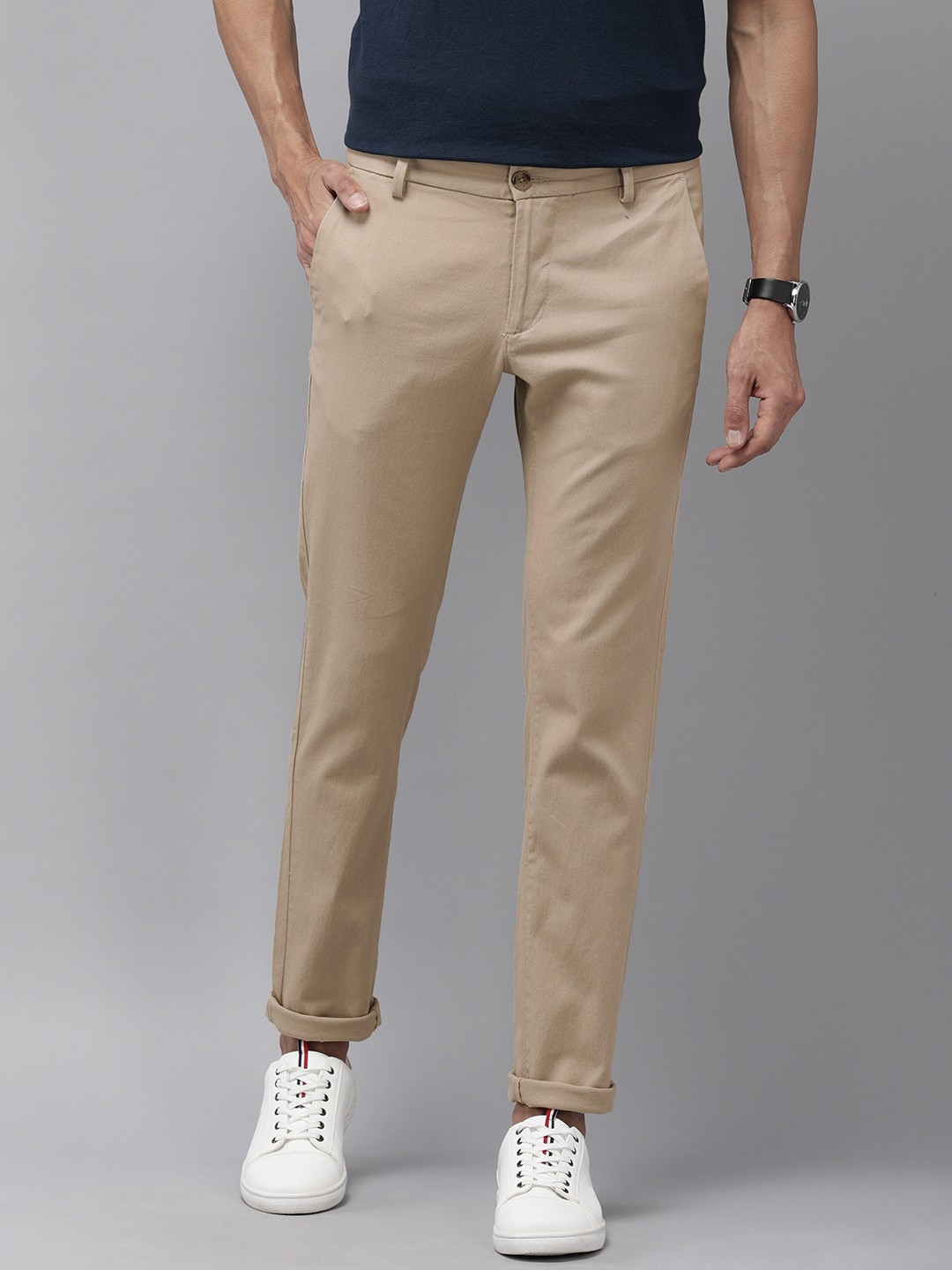 

Arrow Sport Men Solid Slim Fit Low-Rise Regular Trousers, Beige