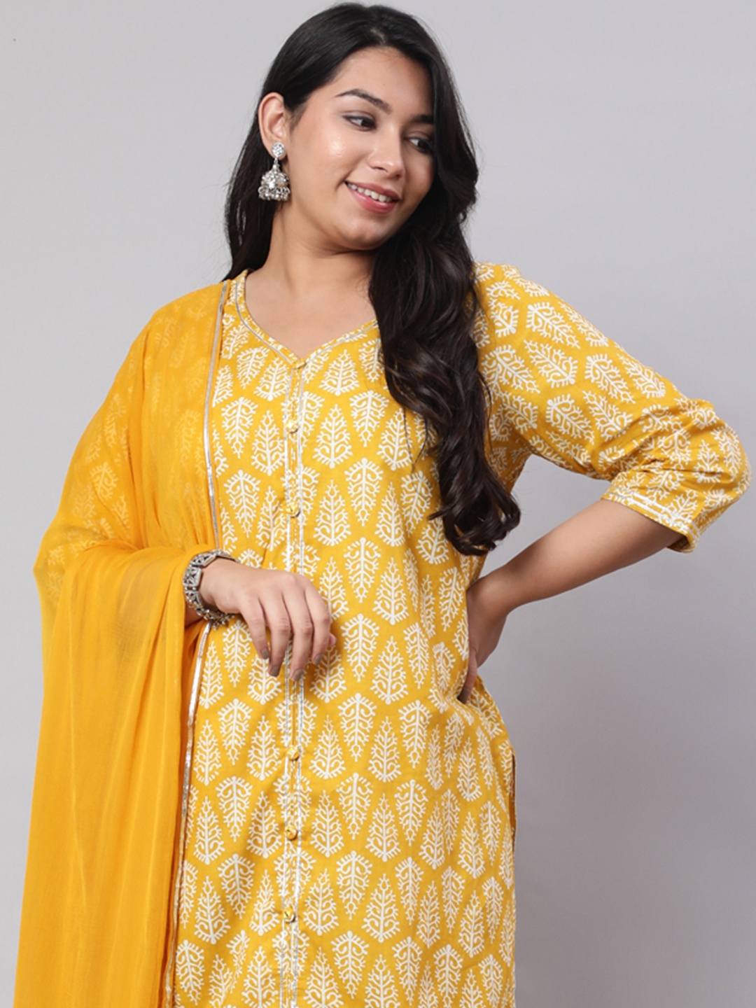 

Jaipur Kurti Plus Size Ethnic Printed Kurti With Sharara And Chiffon Dupatta, Yellow