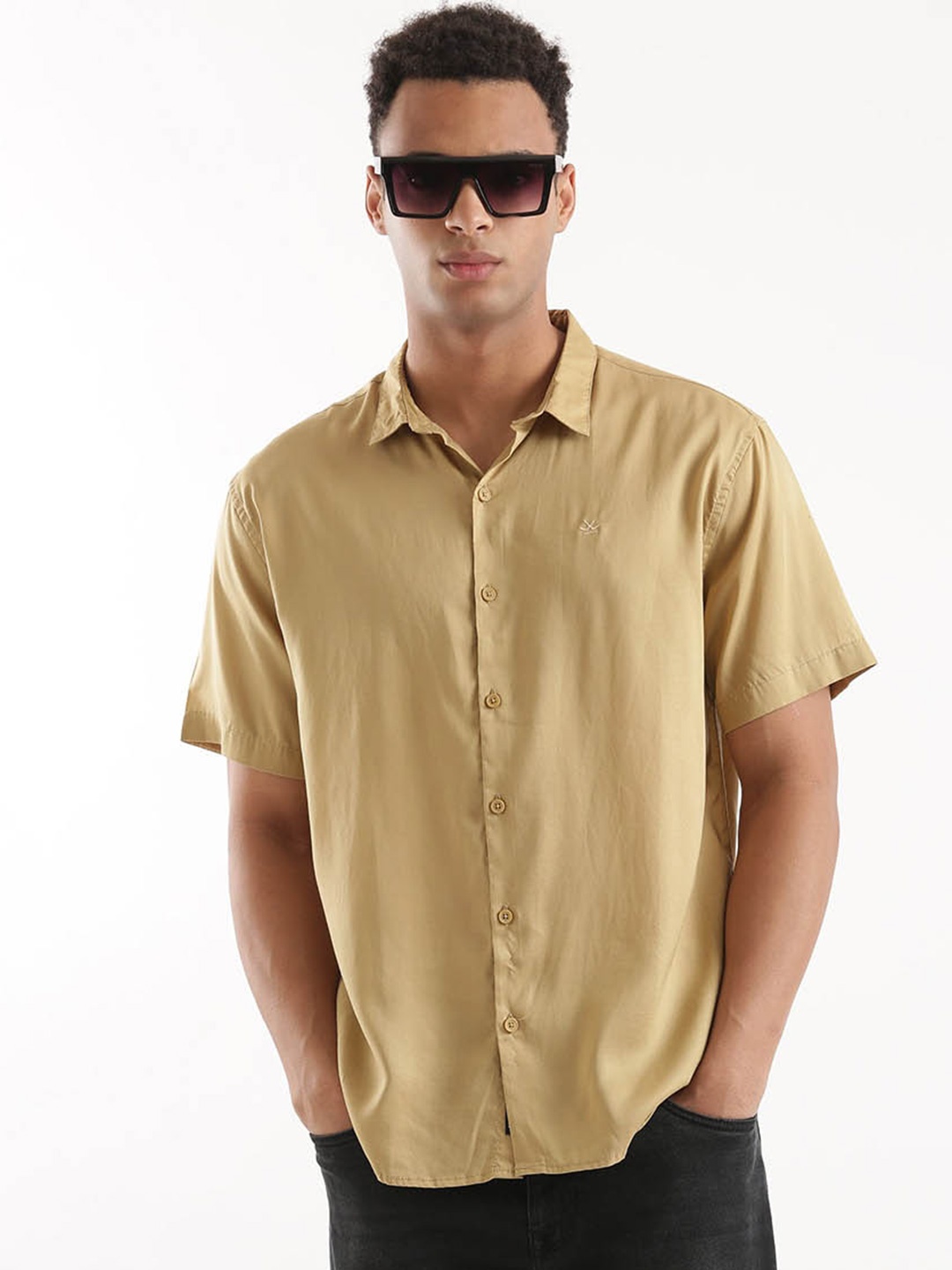 

WROGN Custom Slim Fit Cotton Casual Shirt, Khaki