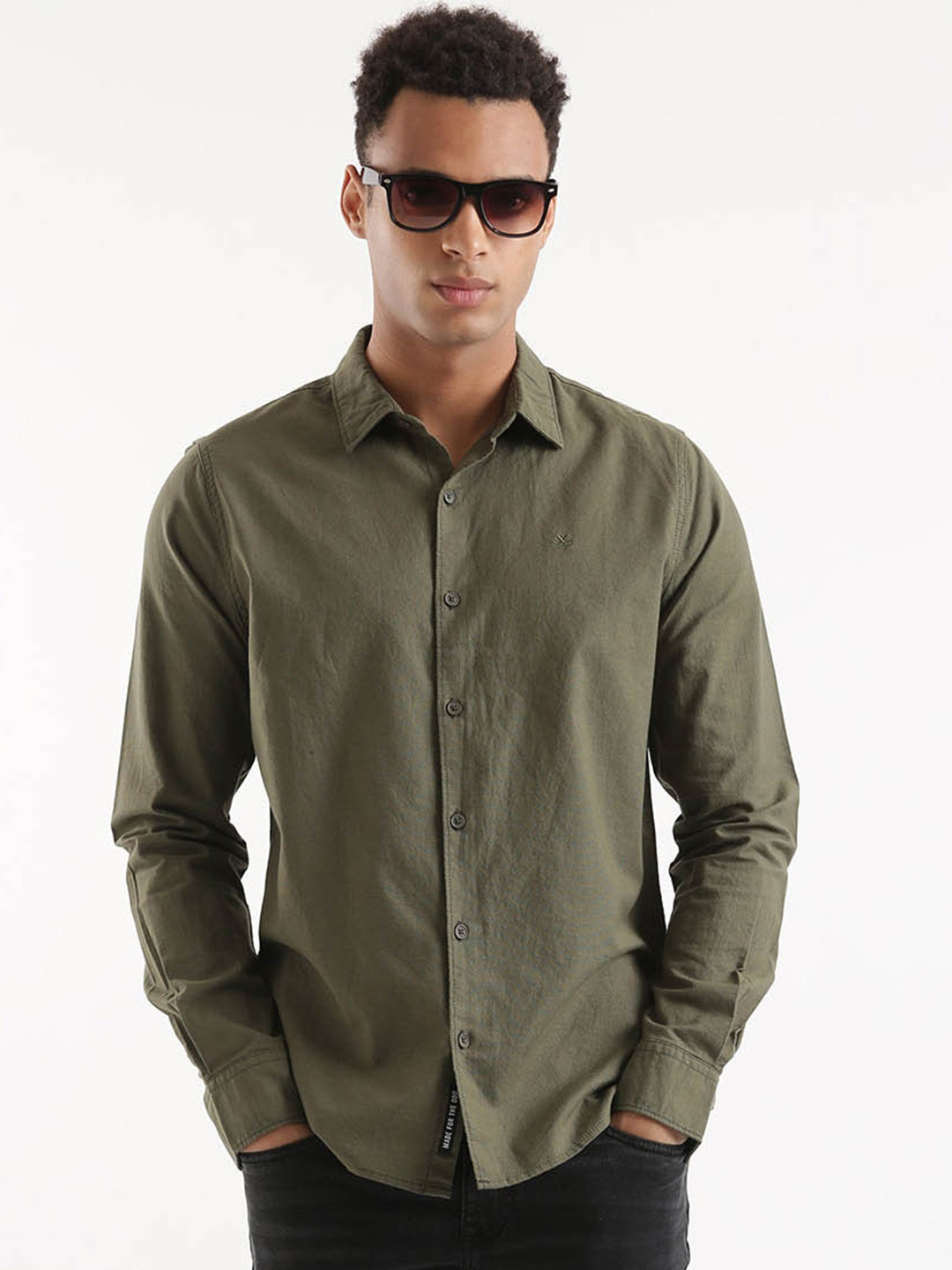 

WROGN Custom Slim Fit Cotton Casual Shirt, Green
